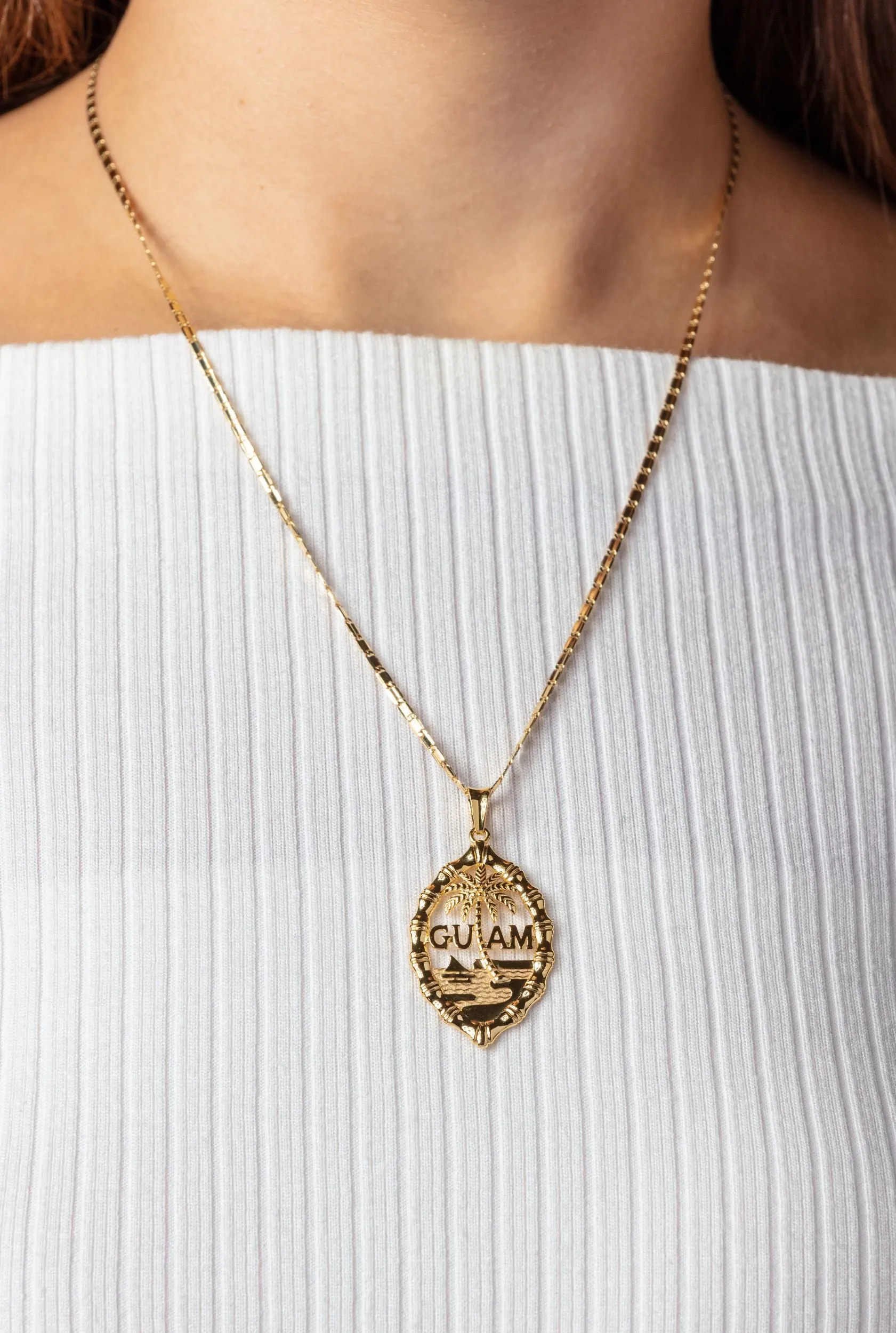 14K & 10K Yellow Gold Guam Seal Thick Bamboo Pendant VINCE
