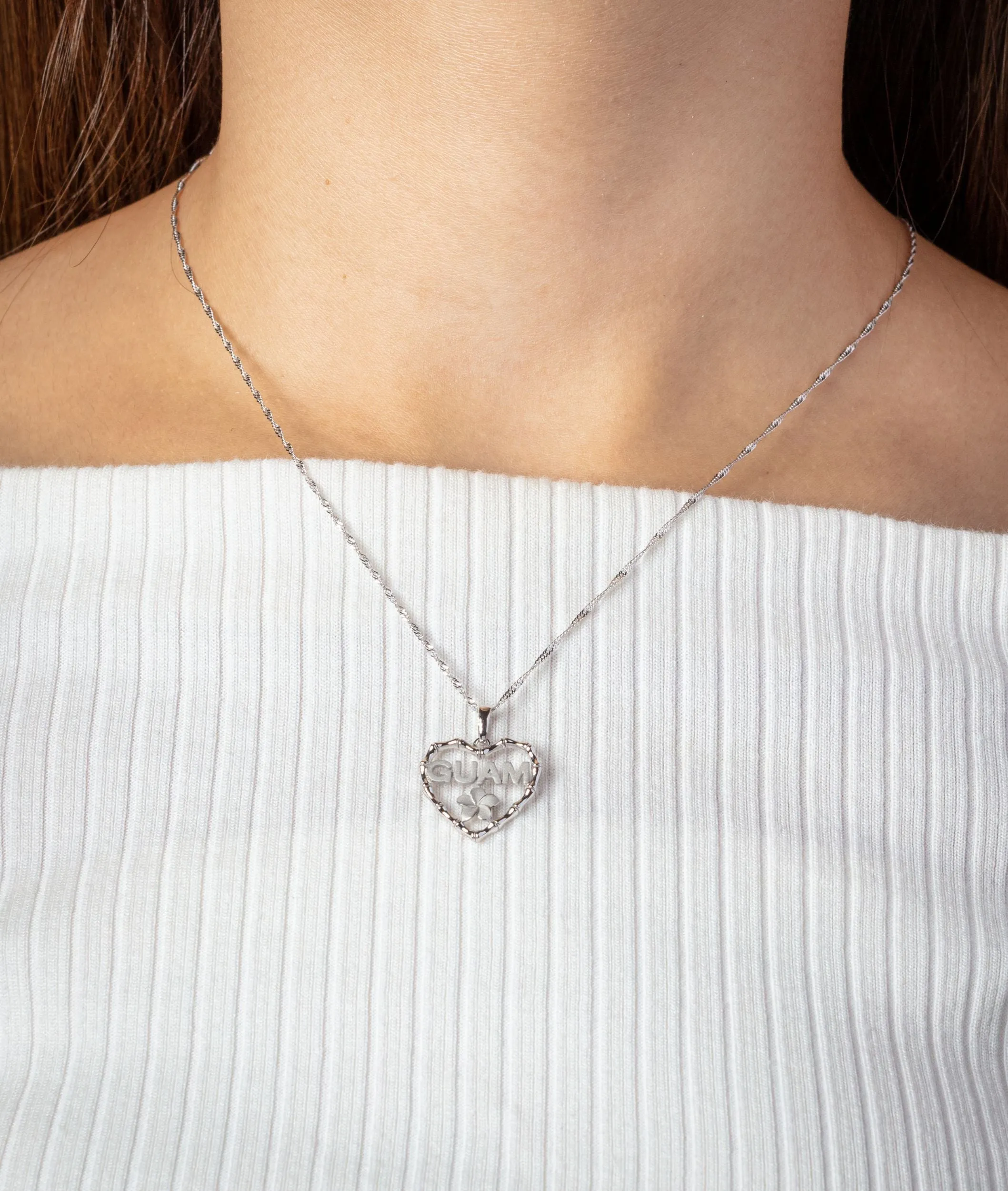 14K White Gold Bamboo Guam Heart Pendant VINCE