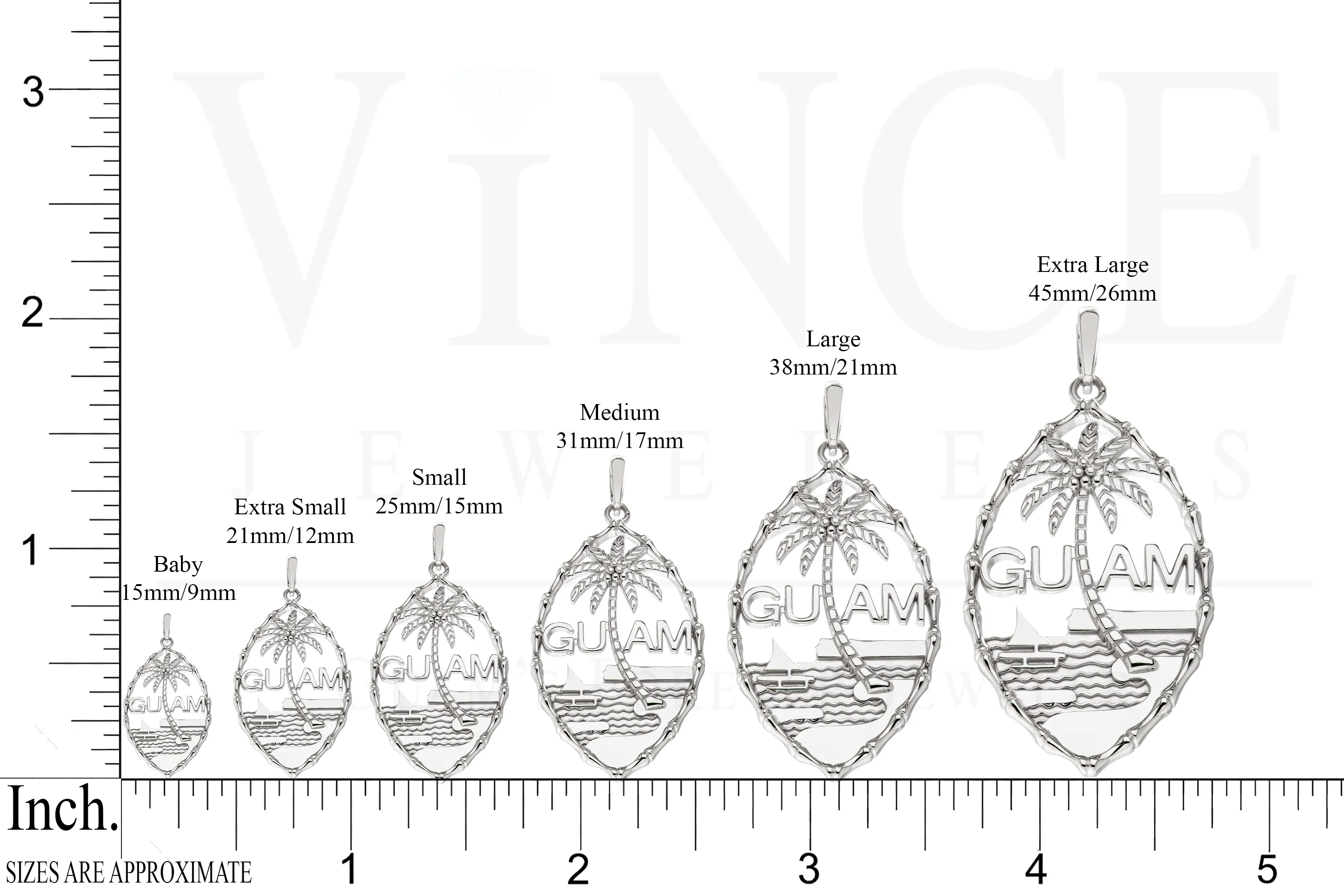 14K White Gold Guam Seal Bamboo Pendant VINCE
