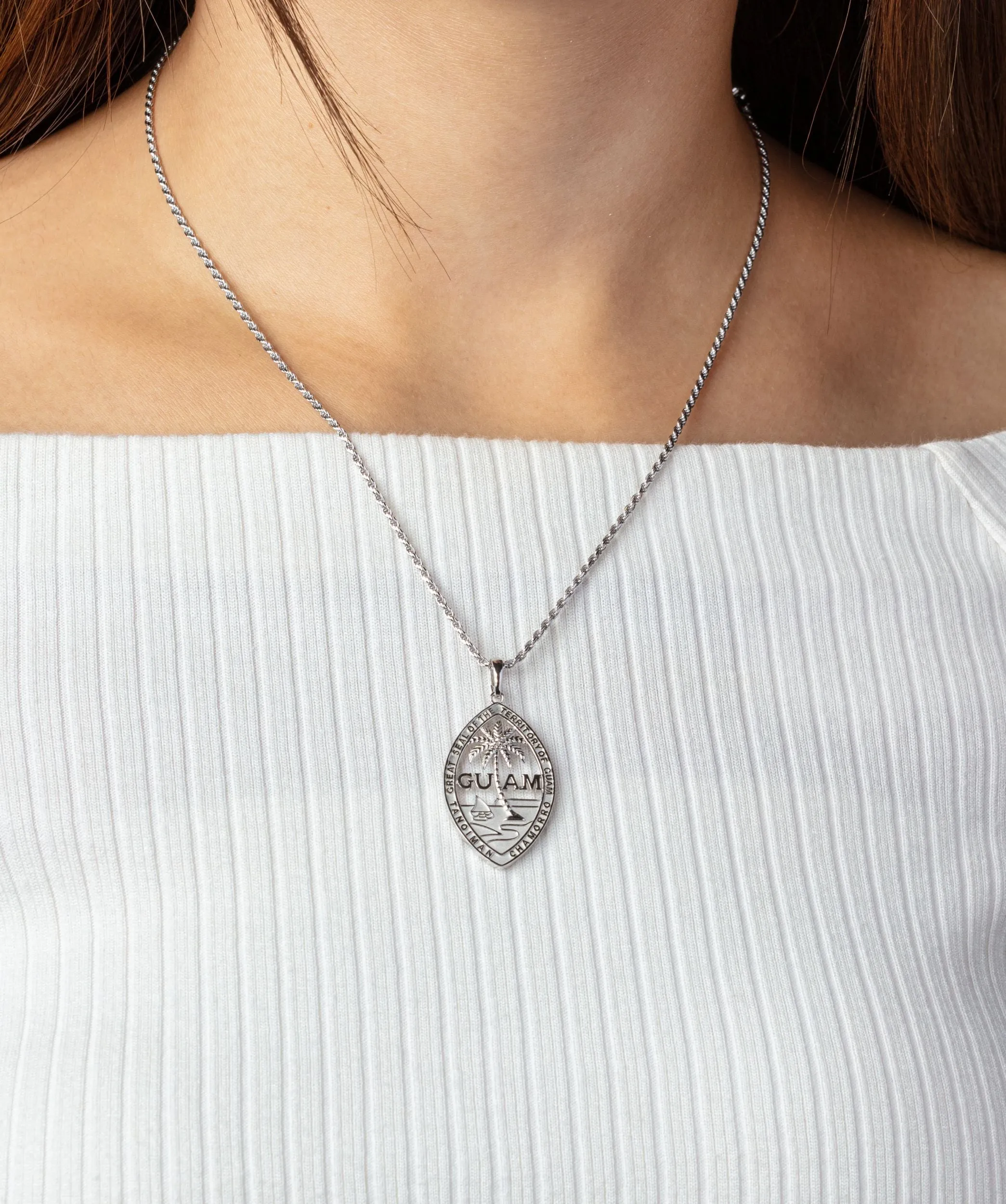 14K White Gold Guam Seal Territory Pendant VINCE