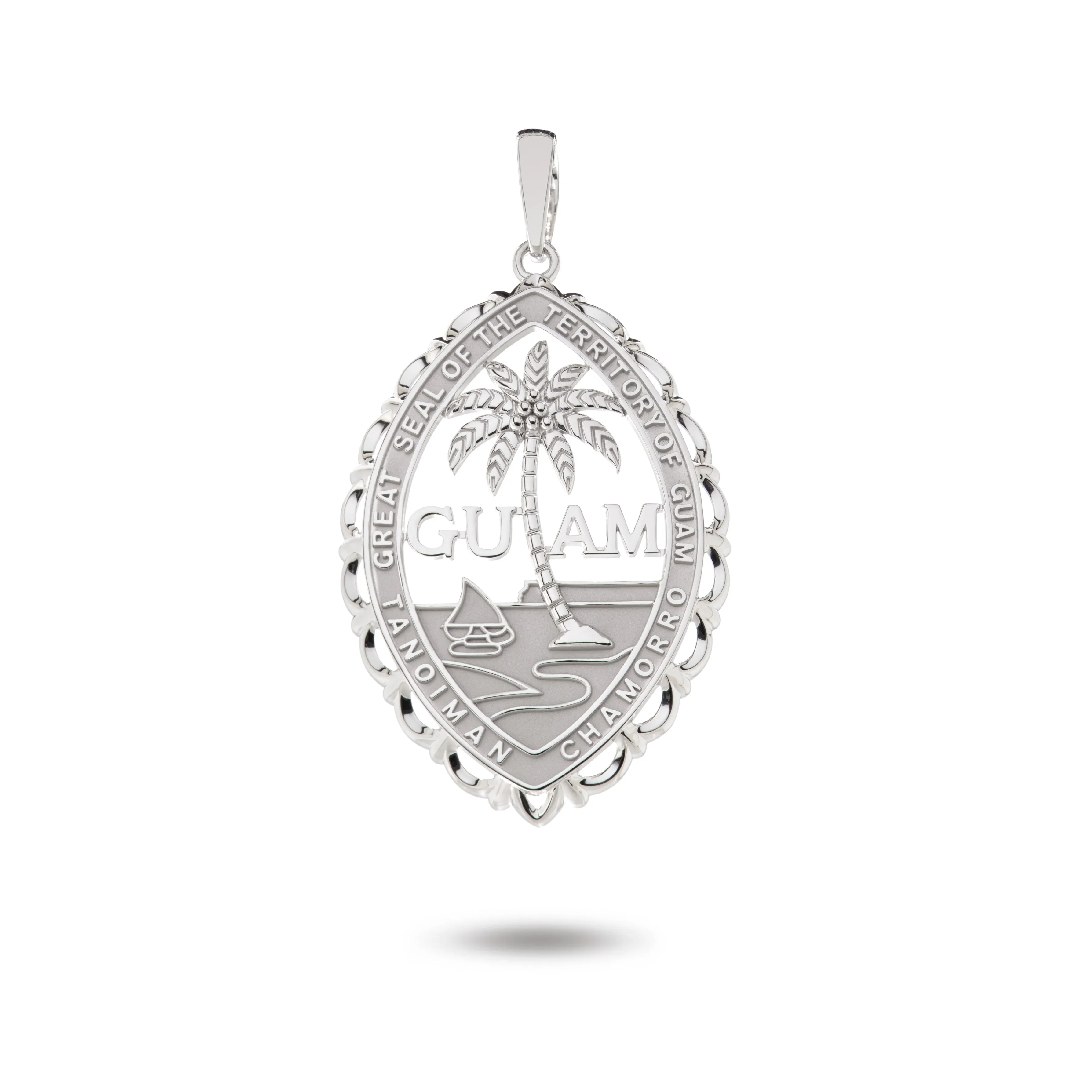 14K White Gold Guam Seal Territory Wave Pendant VINCE