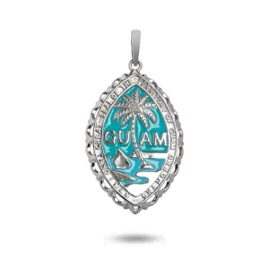 14K White Gold Guam Seal Territory Wave Pendant with Blue Enamel VINCE
