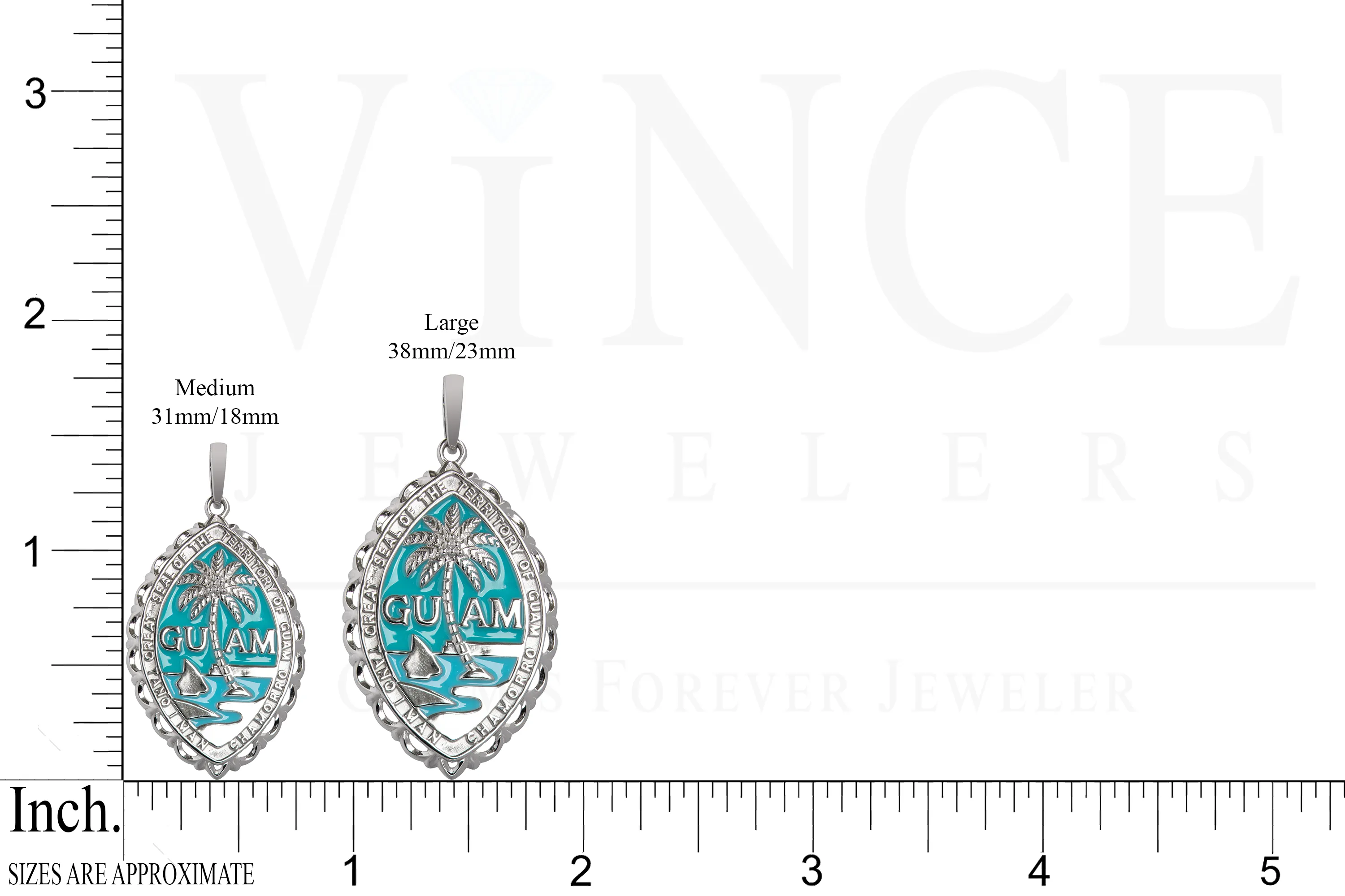 14K White Gold Guam Seal Territory Wave Pendant with Blue Enamel VINCE