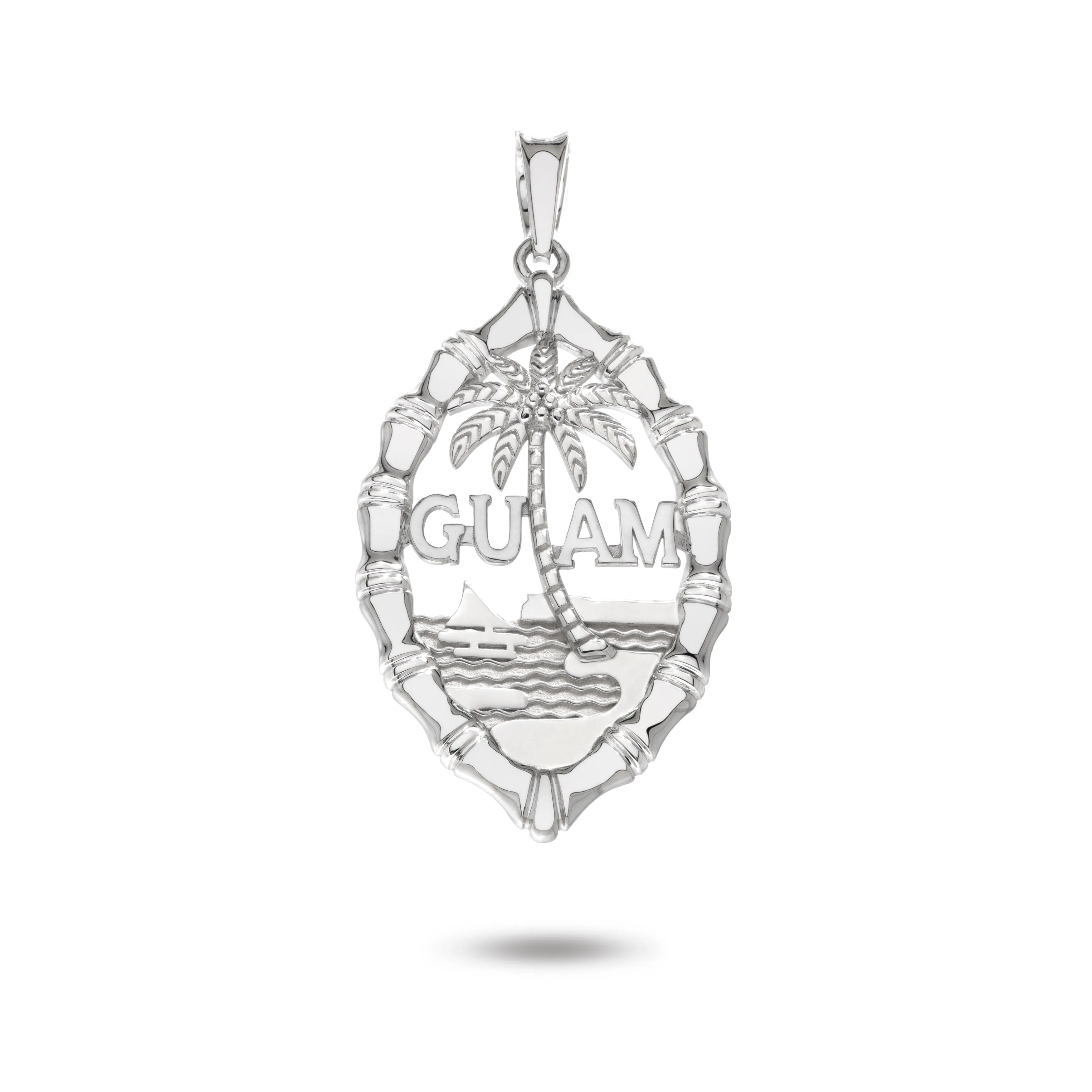14K White Gold Guam Seal Thick Bamboo Pendant VINCE
