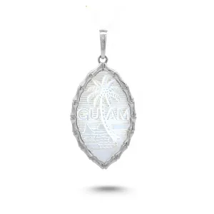 14K White Gold Mother of Pearl Guam Seal Bamboo Pendant VINCE