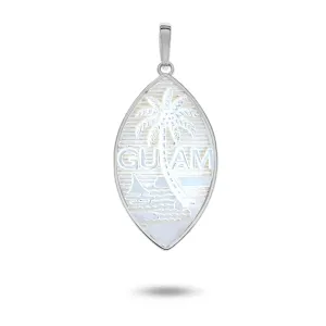 14K White Gold Mother of Pearl Guam Seal Plain Pendant VINCE