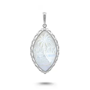 14K White Gold Mother of Pearl Guam Seal Plain Wave Pendant VINCE