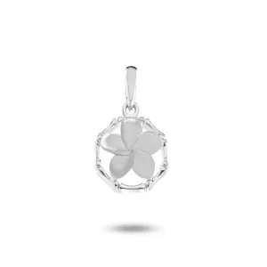 14K White Gold Plumeria Flower Bamboo Pendant VINCE