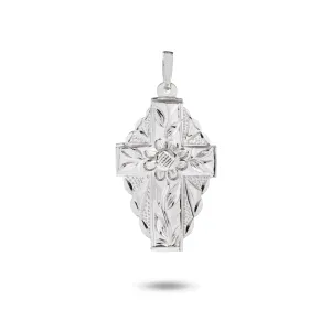 14K White Gold Spanish Cross Flower Pendant VINCE