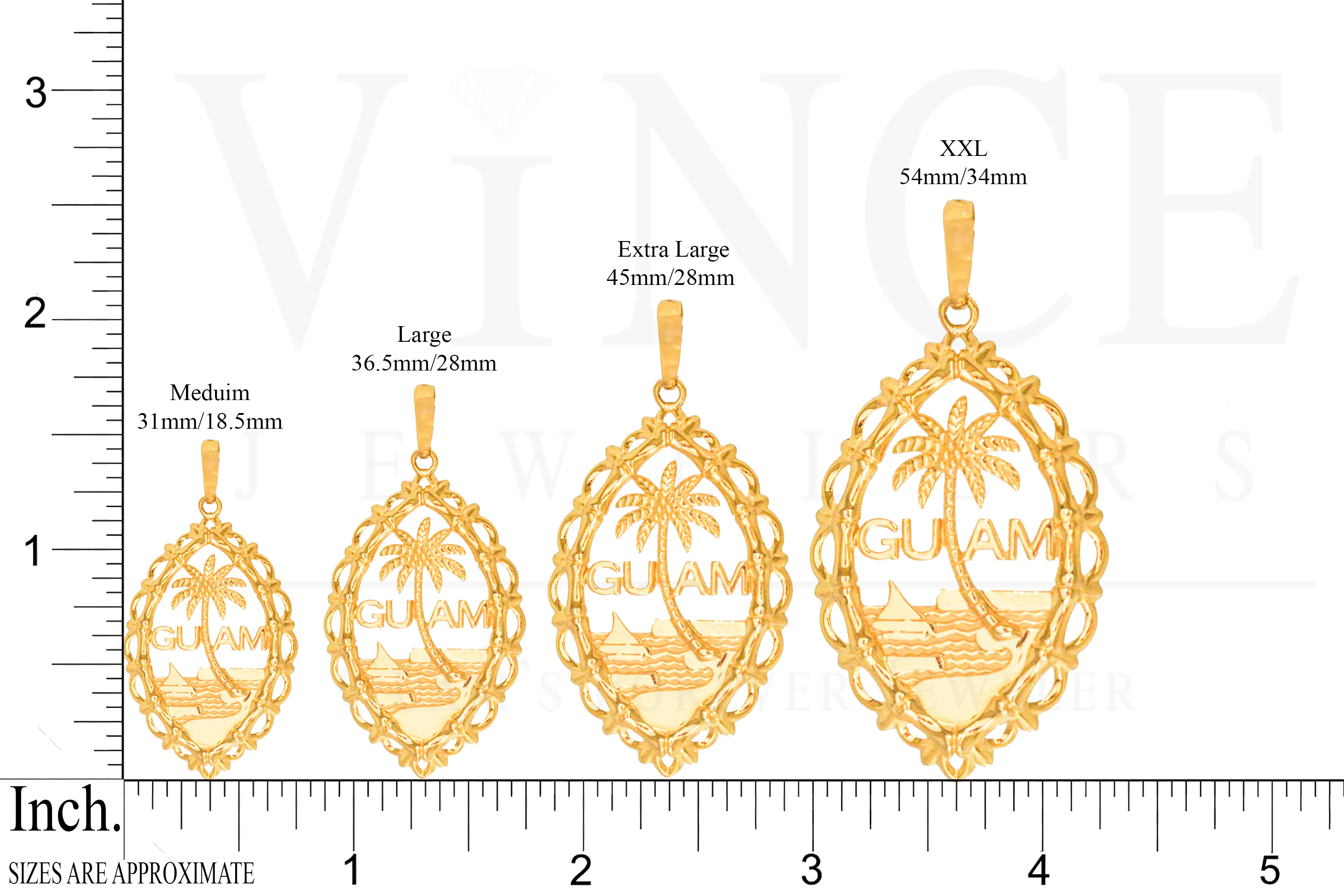 14K Yellow Gold Guam Seal Bamboo Wave Pendant VINCE