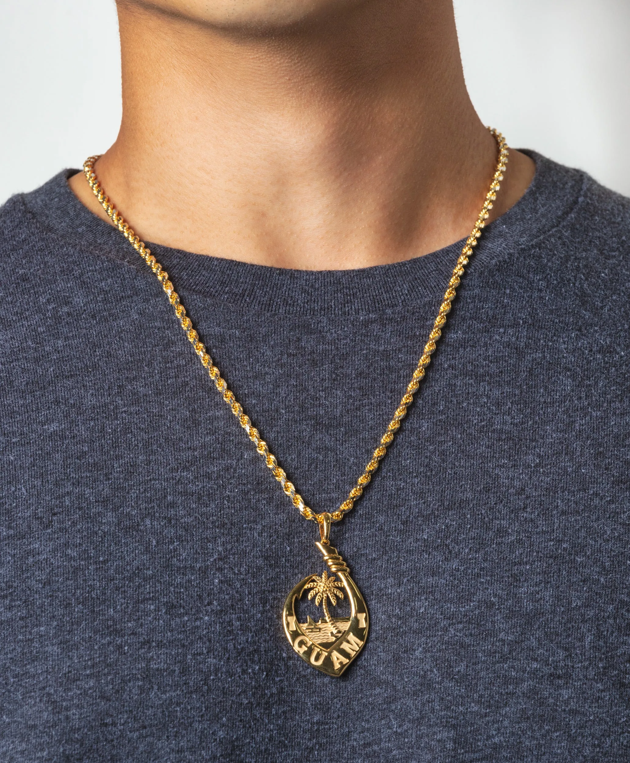 14K Yellow Gold Guam Seal Fish Hook Pendant VINCE