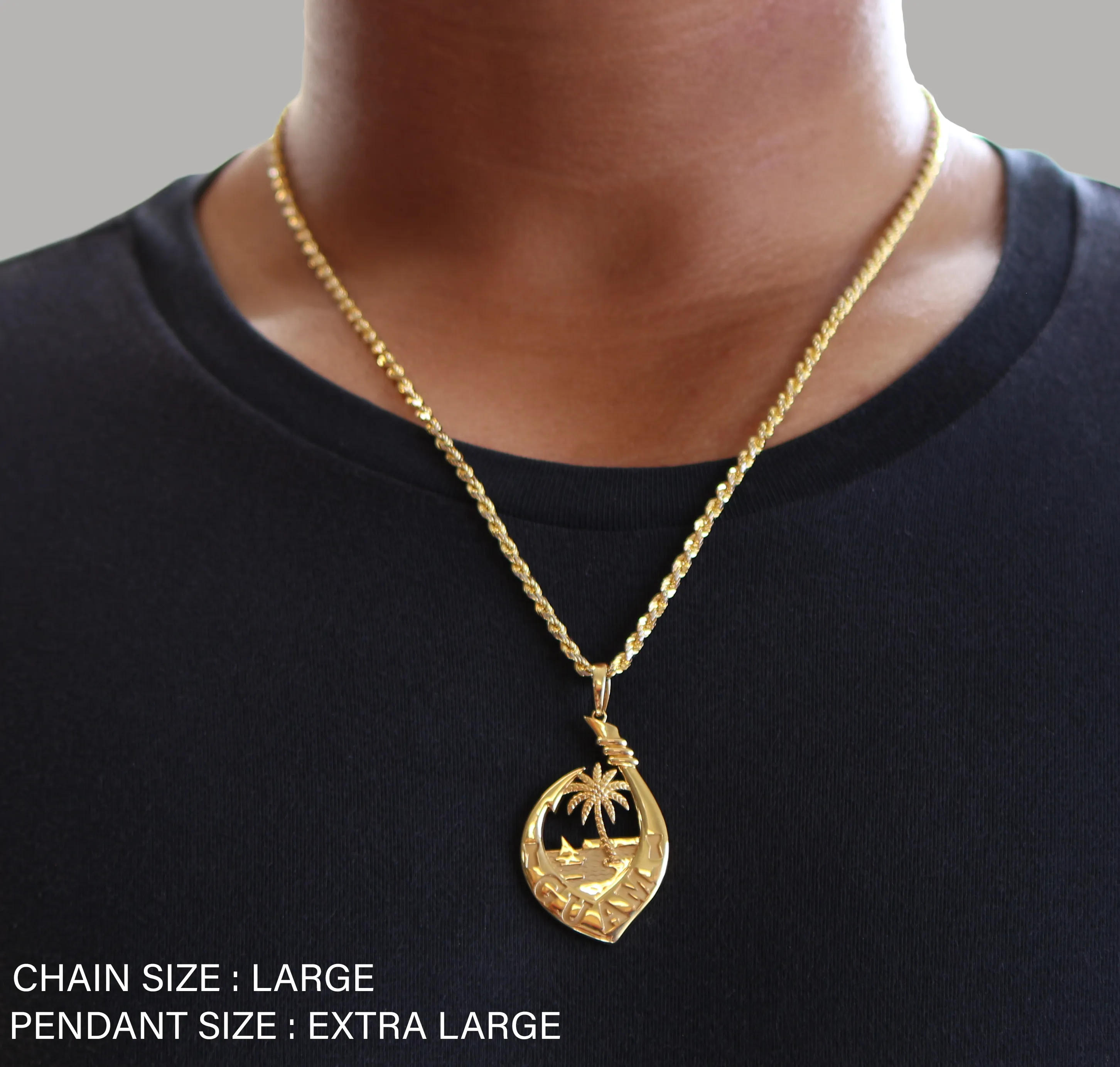 14K Yellow Gold Guam Seal Fish Hook Pendant VINCE