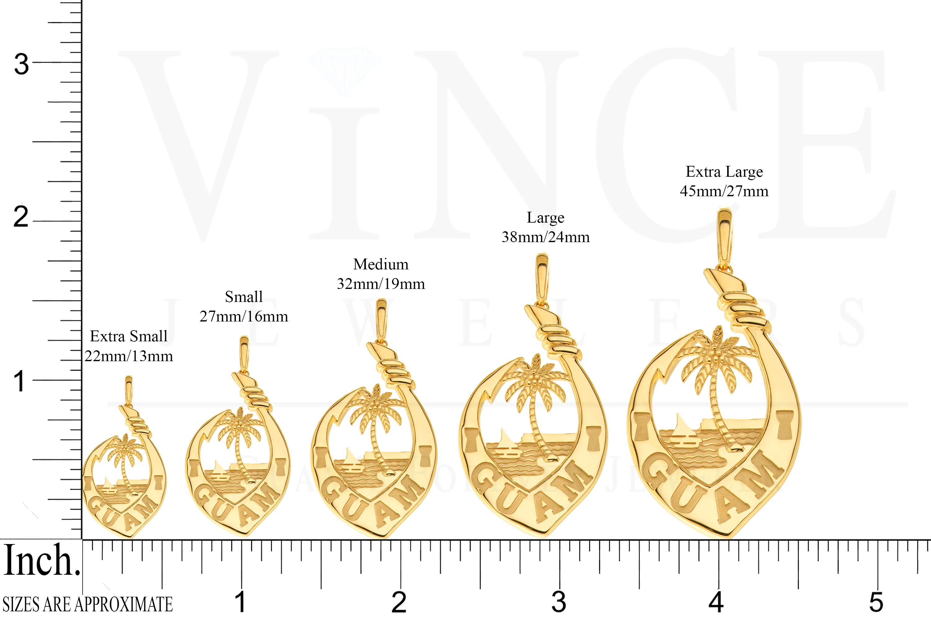 14K Yellow Gold Guam Seal Fish Hook Pendant VINCE