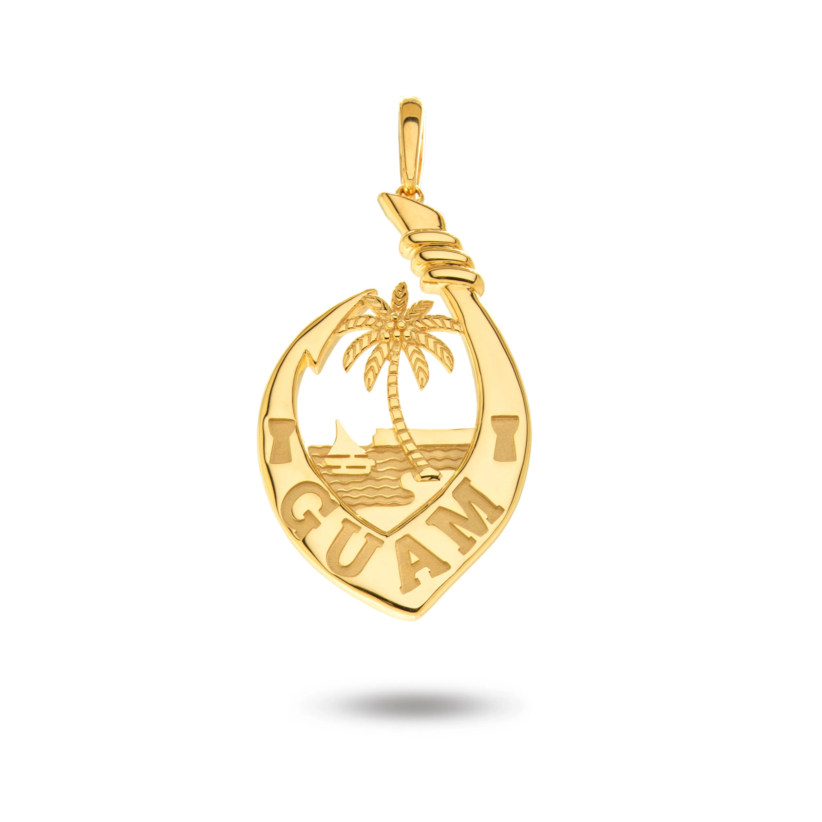 14K Yellow Gold Guam Seal Fish Hook Pendant VINCE