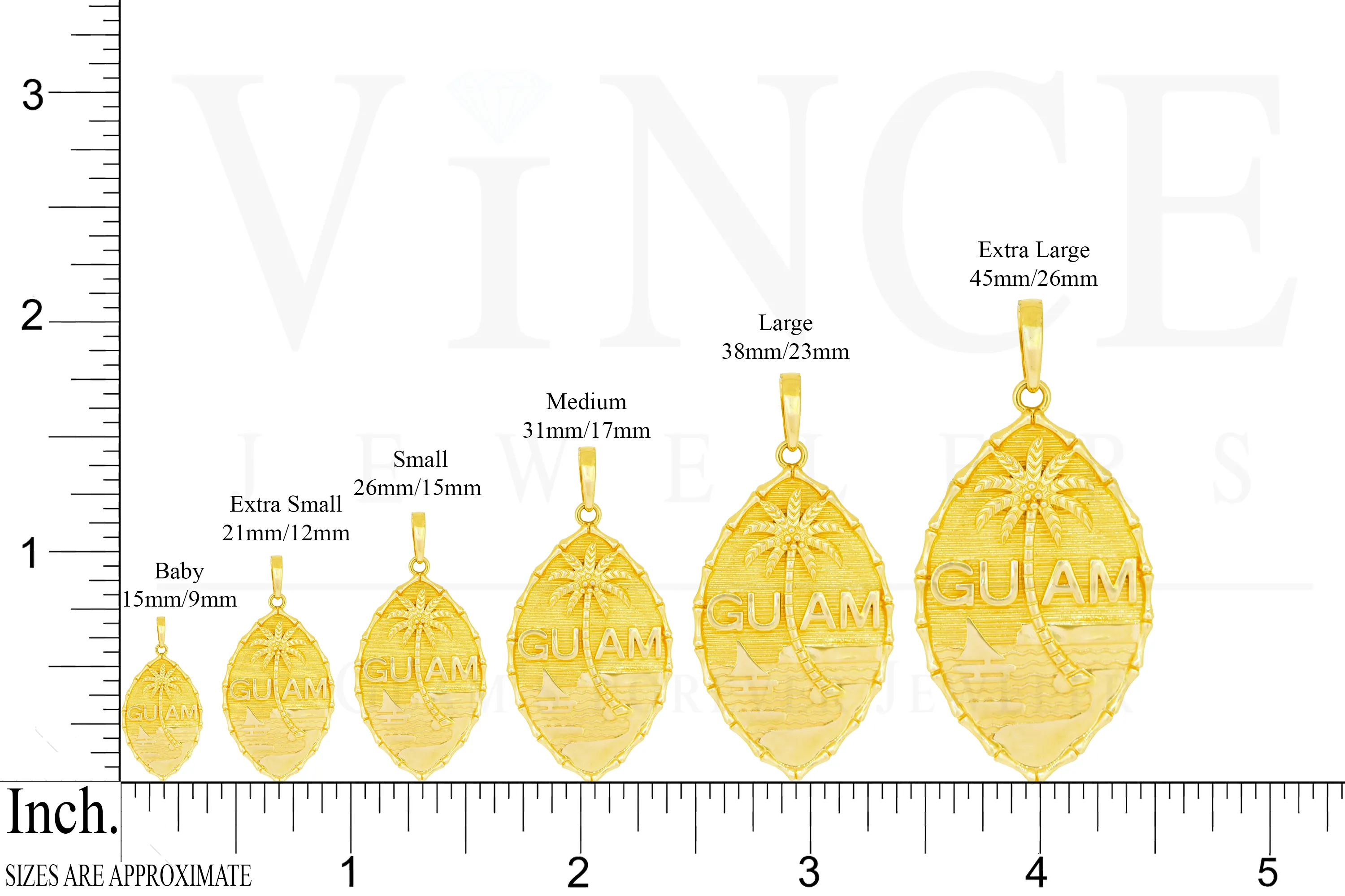 14K Yellow Gold Guam Seal Solid Bamboo Pendant VINCE