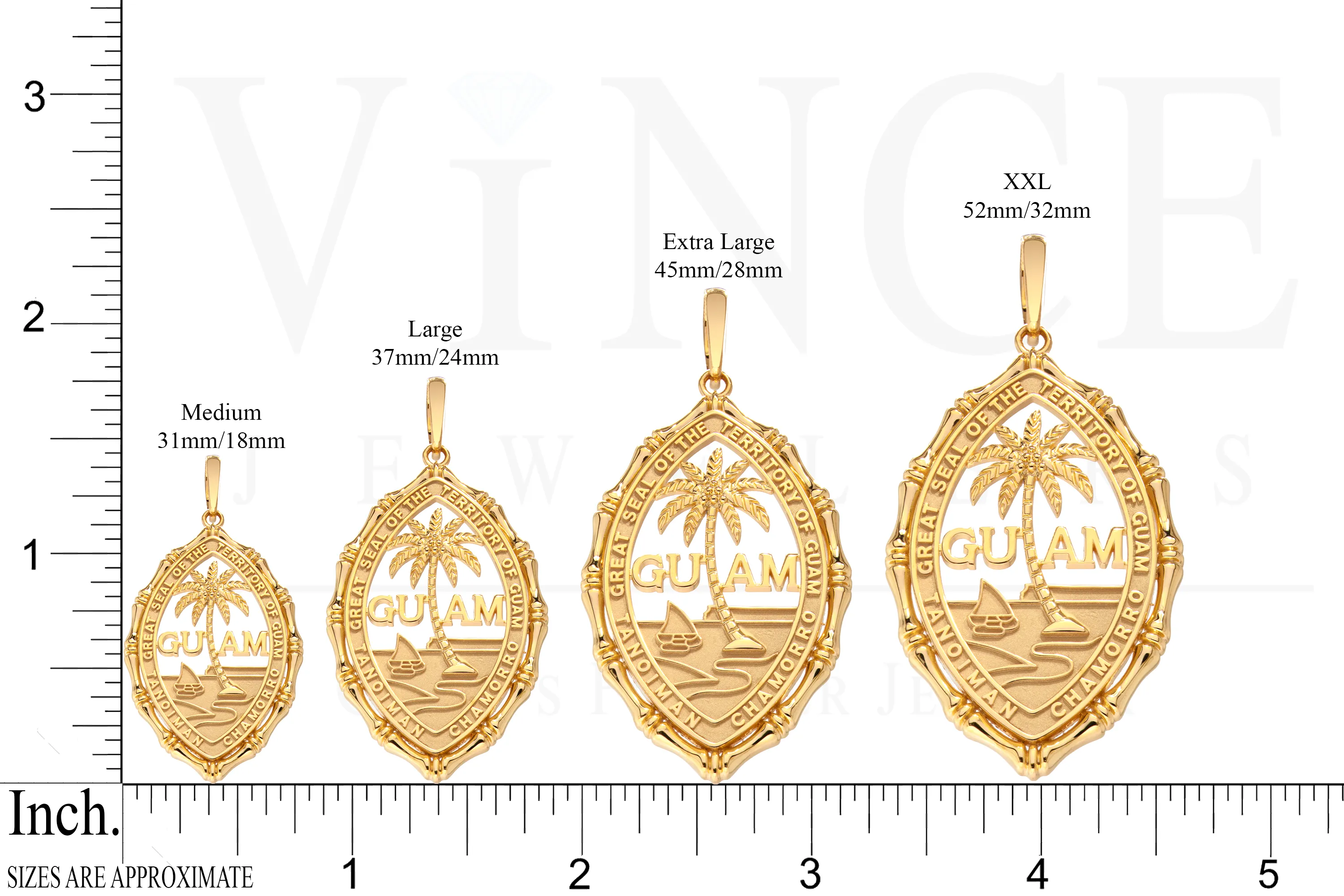 14K Yellow Gold Guam Seal Territory Bamboo Pendant VINCE