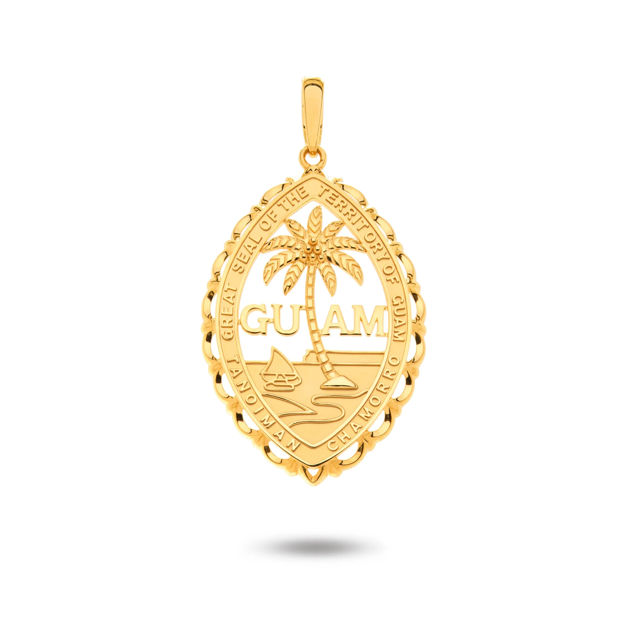 14K Yellow Gold Guam Seal Territory Wave Pendant VINCE