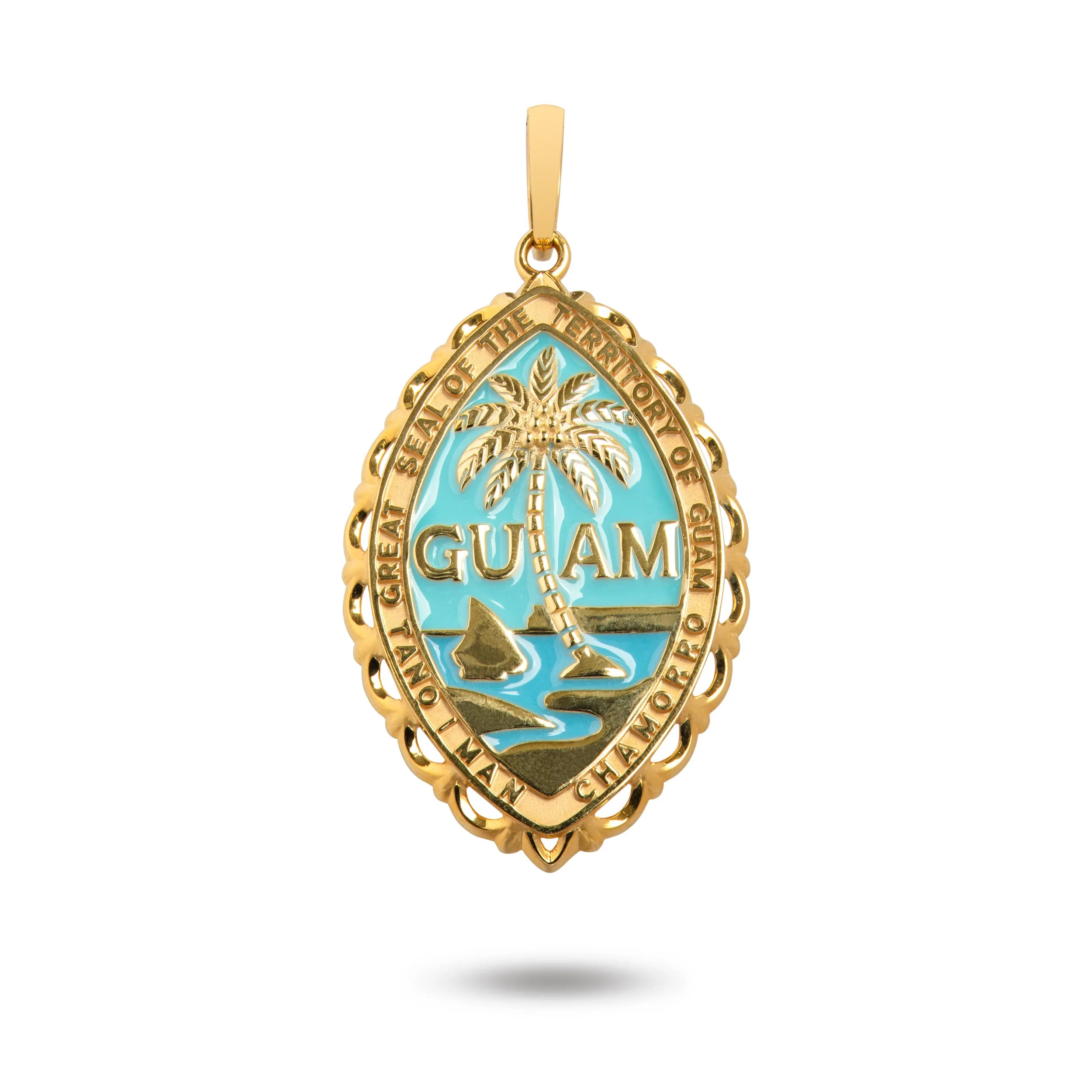 14K Yellow Gold Guam Seal Territory Wave Pendant with Blue Enamel VINCE