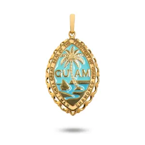 14K Yellow Gold Guam Seal Territory Wave Pendant with Blue Enamel VINCE