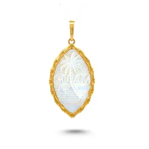 14K Yellow Gold Mother of Pearl Guam Seal Bamboo Pendant VINCE