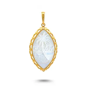 14K Yellow Gold Mother of Pearl Guam Seal Plain Wave Pendant VINCE