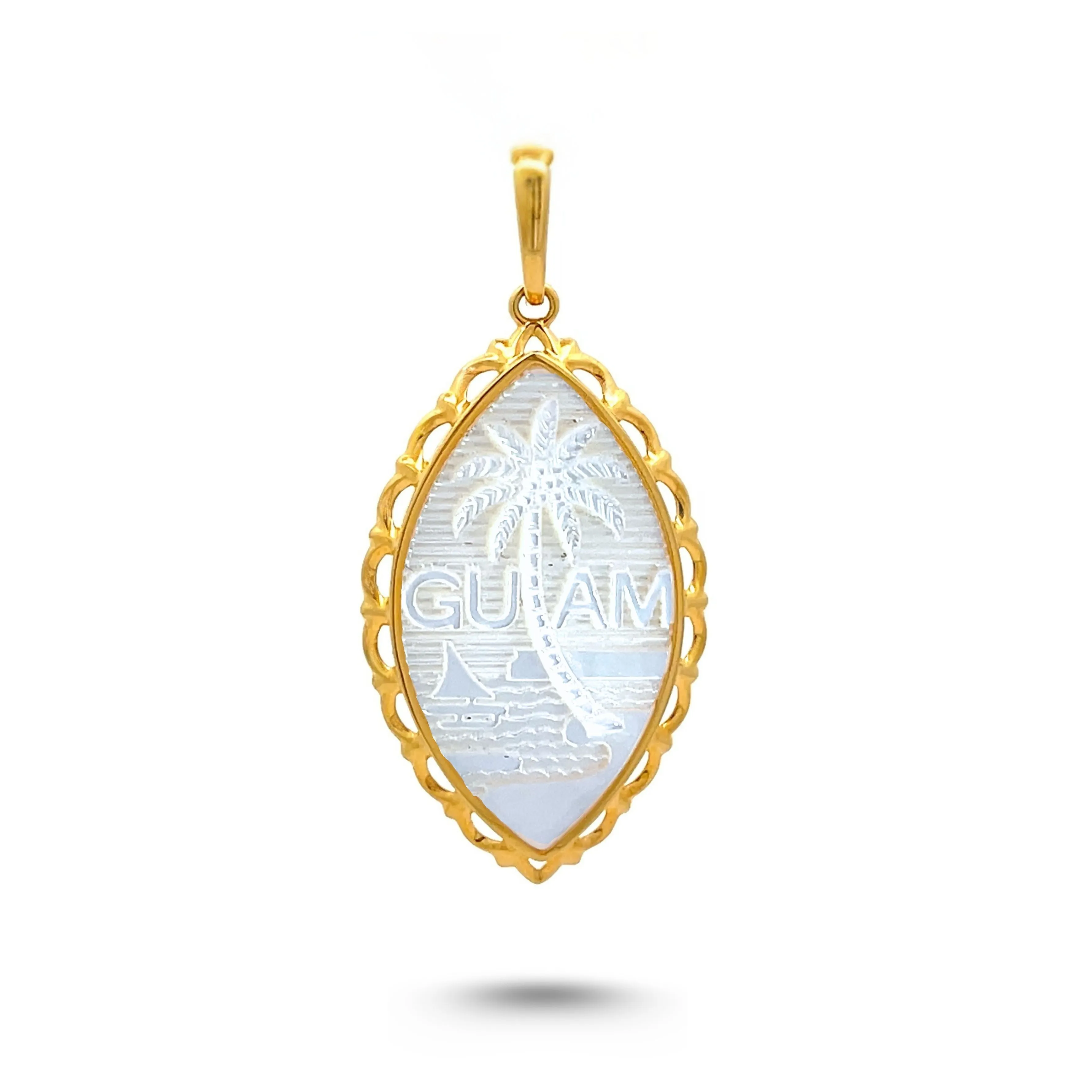 14K Yellow Gold Mother of Pearl Guam Seal Plain Wave Pendant VINCE