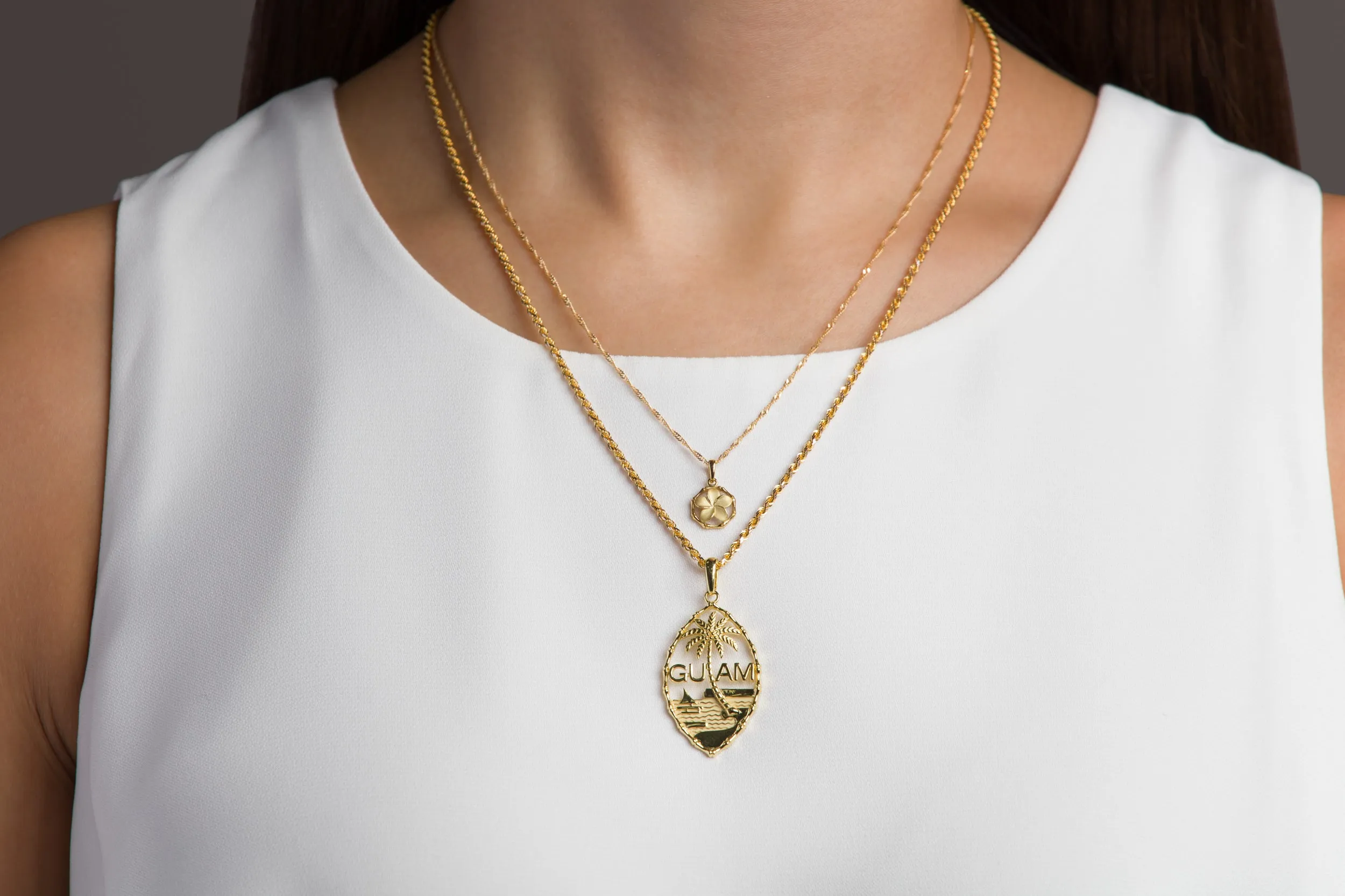 14K Yellow Gold Plumeria Flower Bamboo Pendant VINCE