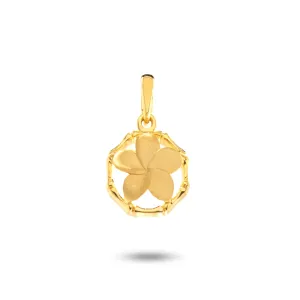 14K Yellow Gold Plumeria Flower Bamboo Pendant VINCE