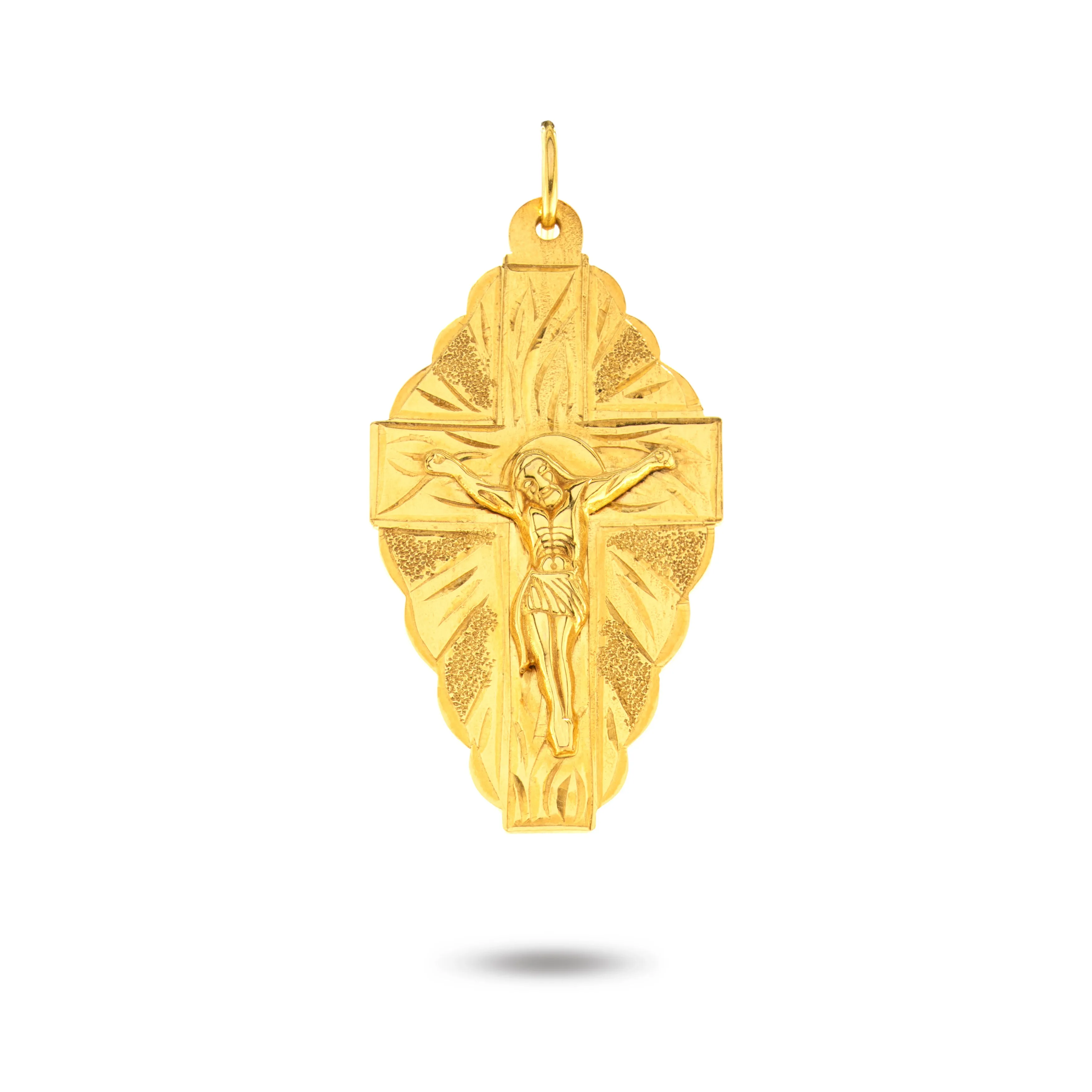 14K Yellow Gold Spanish Cross Pendant | Statue of Jesus VINCE