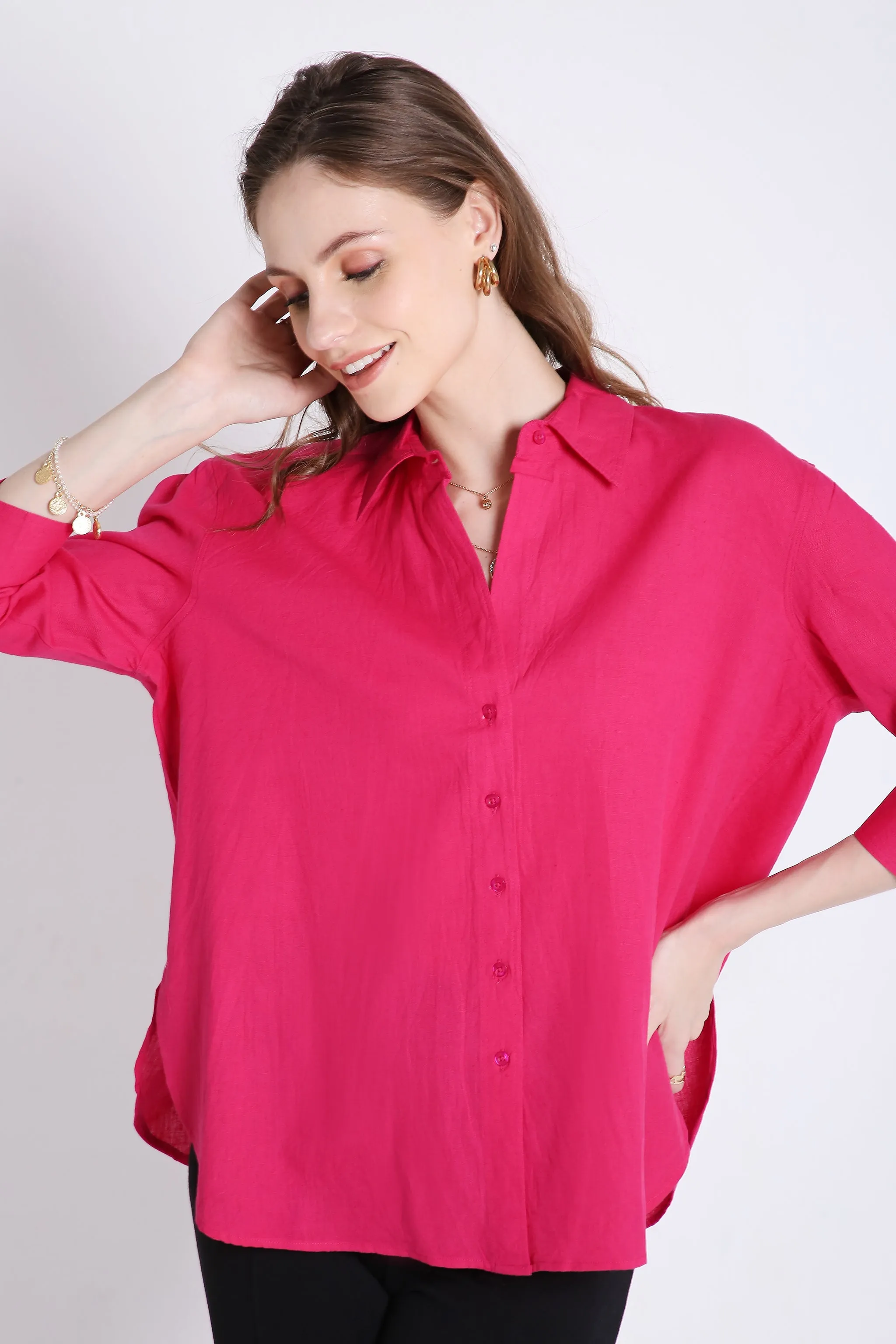 3/4th Sleeve Oversized Pink Formal Shirt French Theory