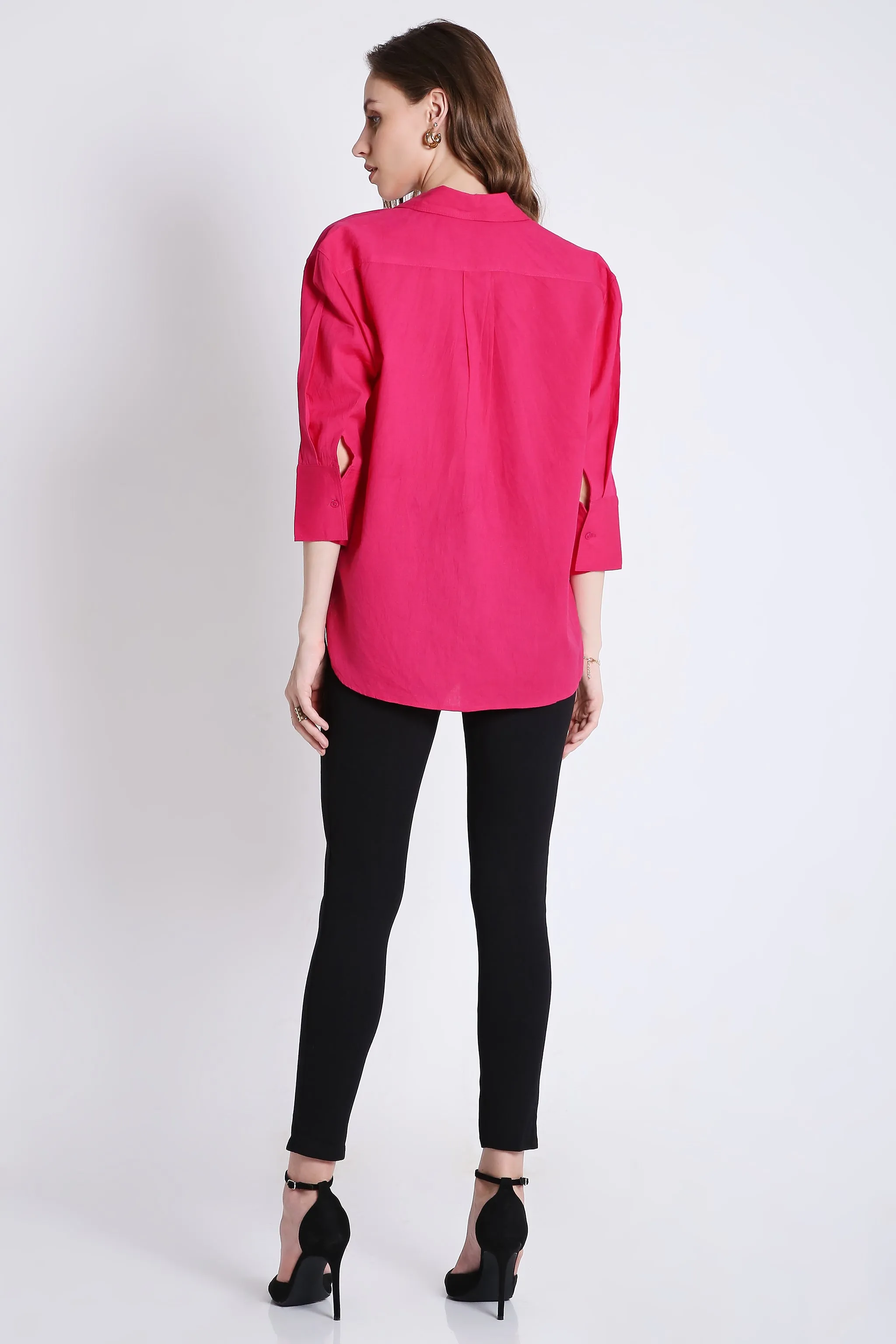 3/4th Sleeve Oversized Pink Formal Shirt French Theory