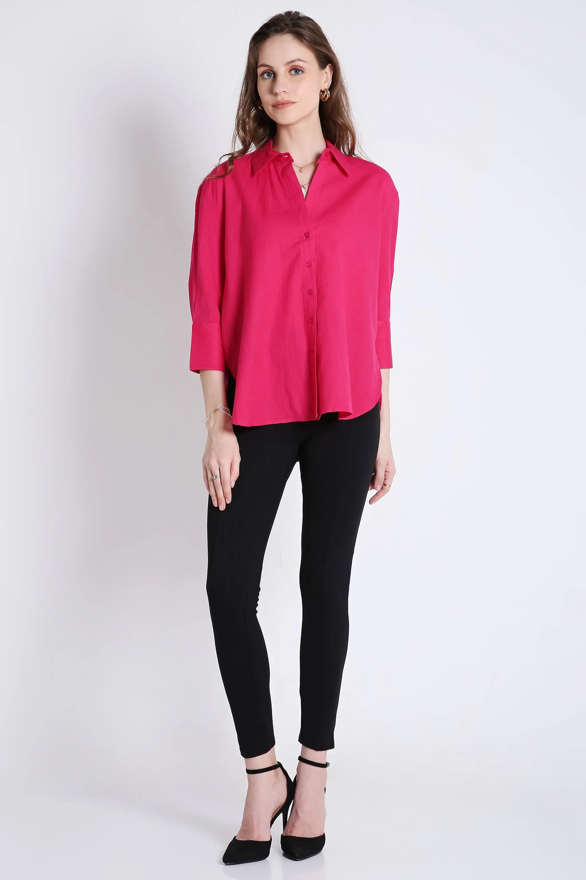 3/4th Sleeve Oversized Pink Formal Shirt French Theory