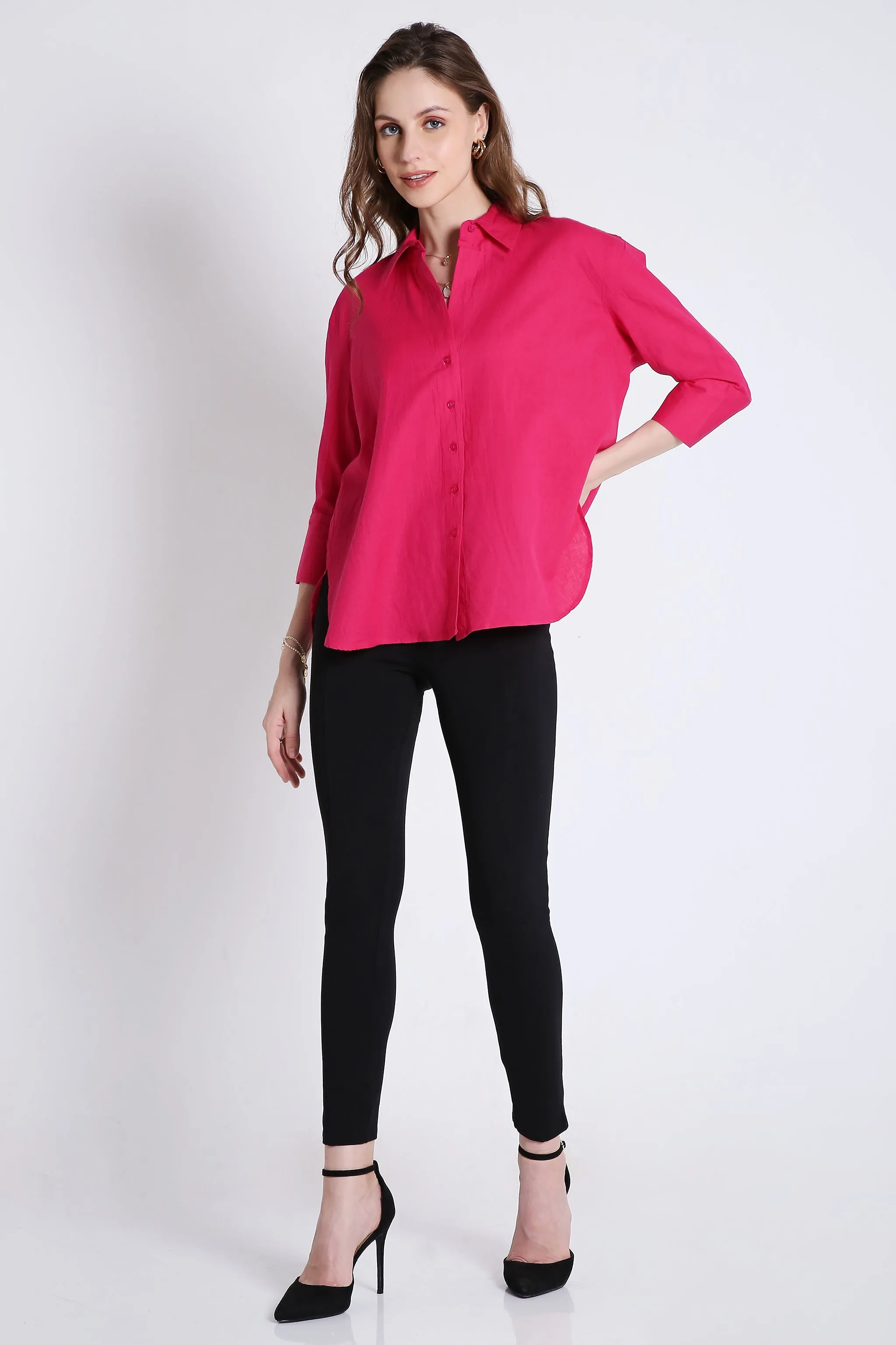 3/4th Sleeve Oversized Pink Formal Shirt French Theory