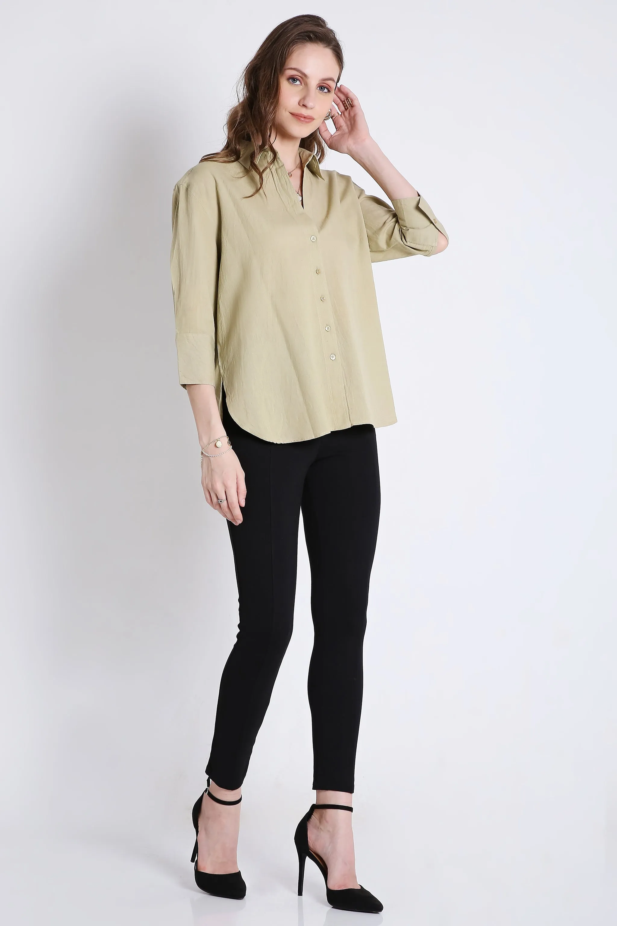 3/4th Sleeve Oversized Pink Formal Shirt French Theory