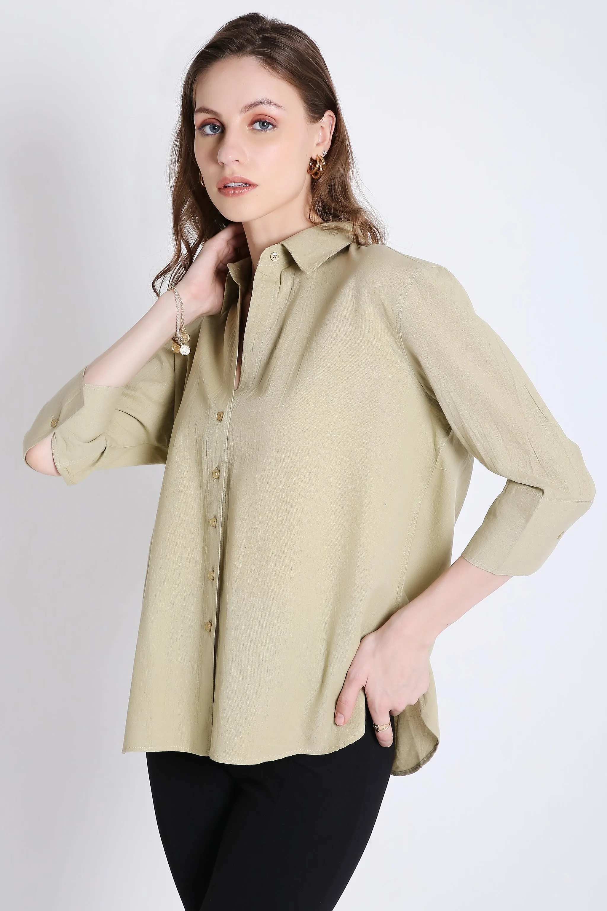 3/4th Sleeve Oversized Pink Formal Shirt French Theory
