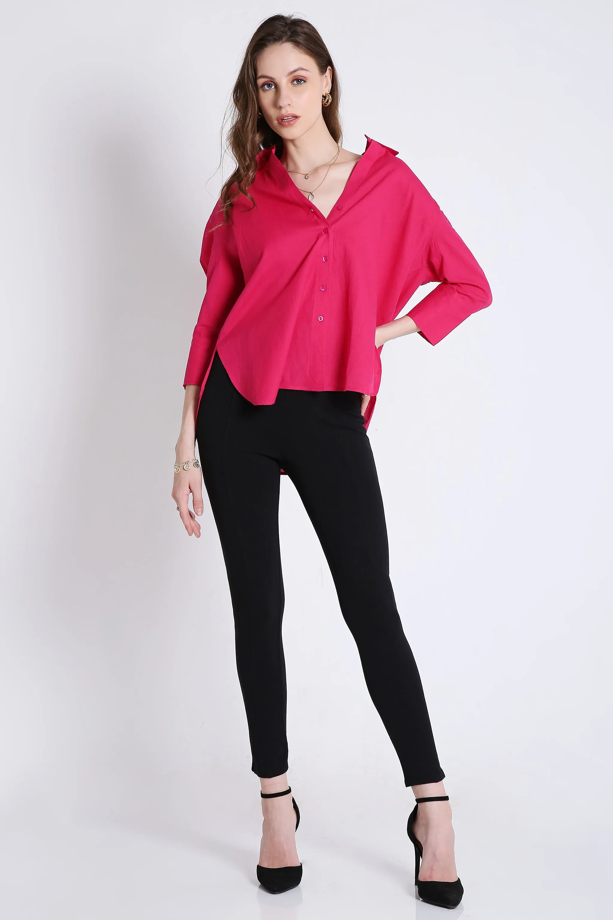 3/4th Sleeve Oversized Pink Formal Shirt French Theory