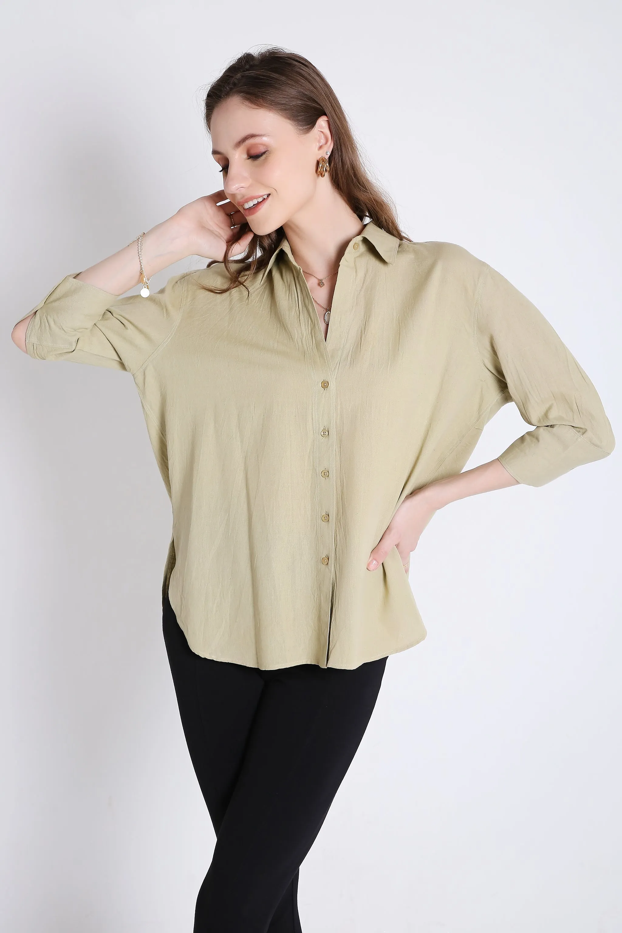 3/4th Sleeve Oversized Pink Formal Shirt French Theory