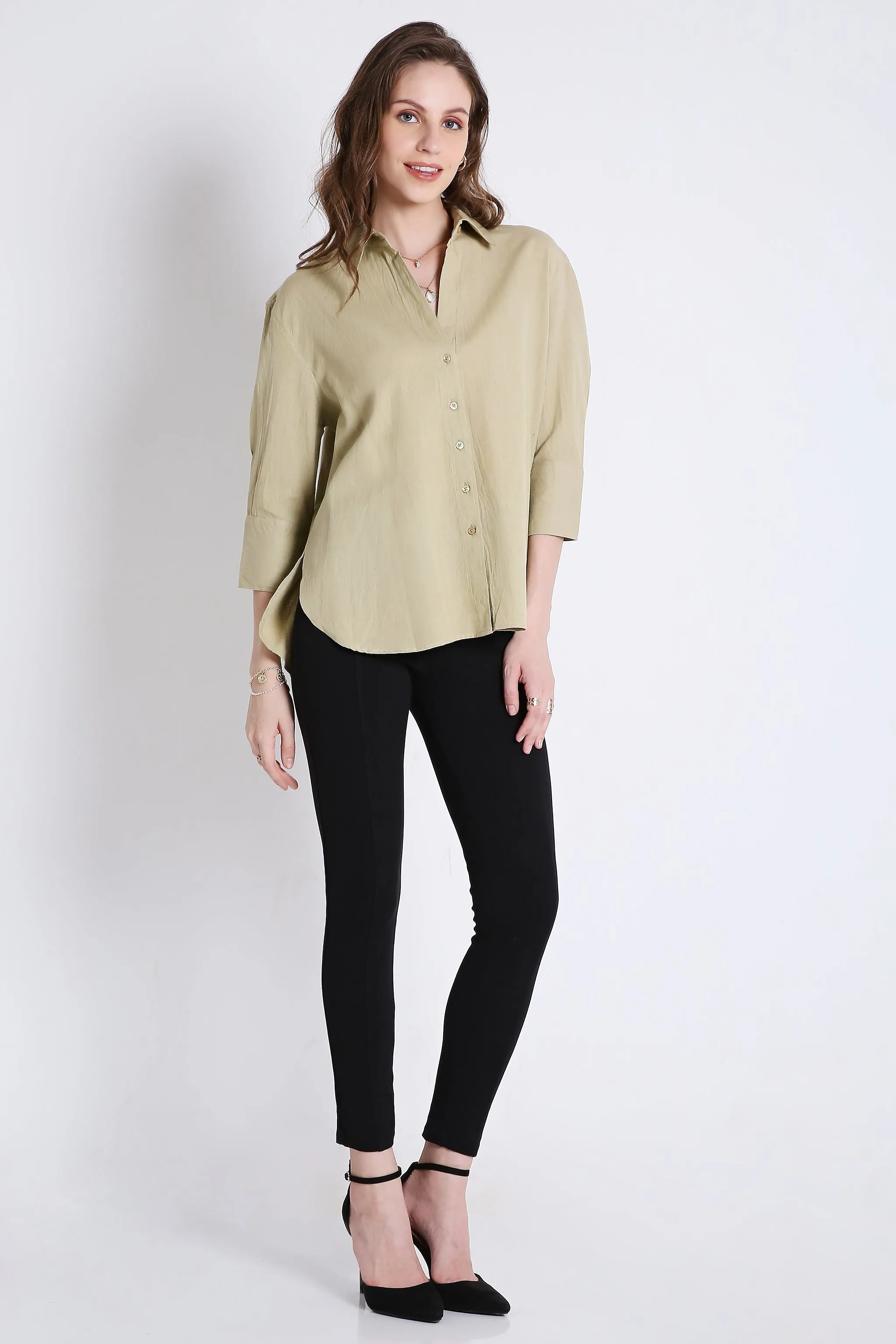 3/4th Sleeve Oversized Pink Formal Shirt French Theory