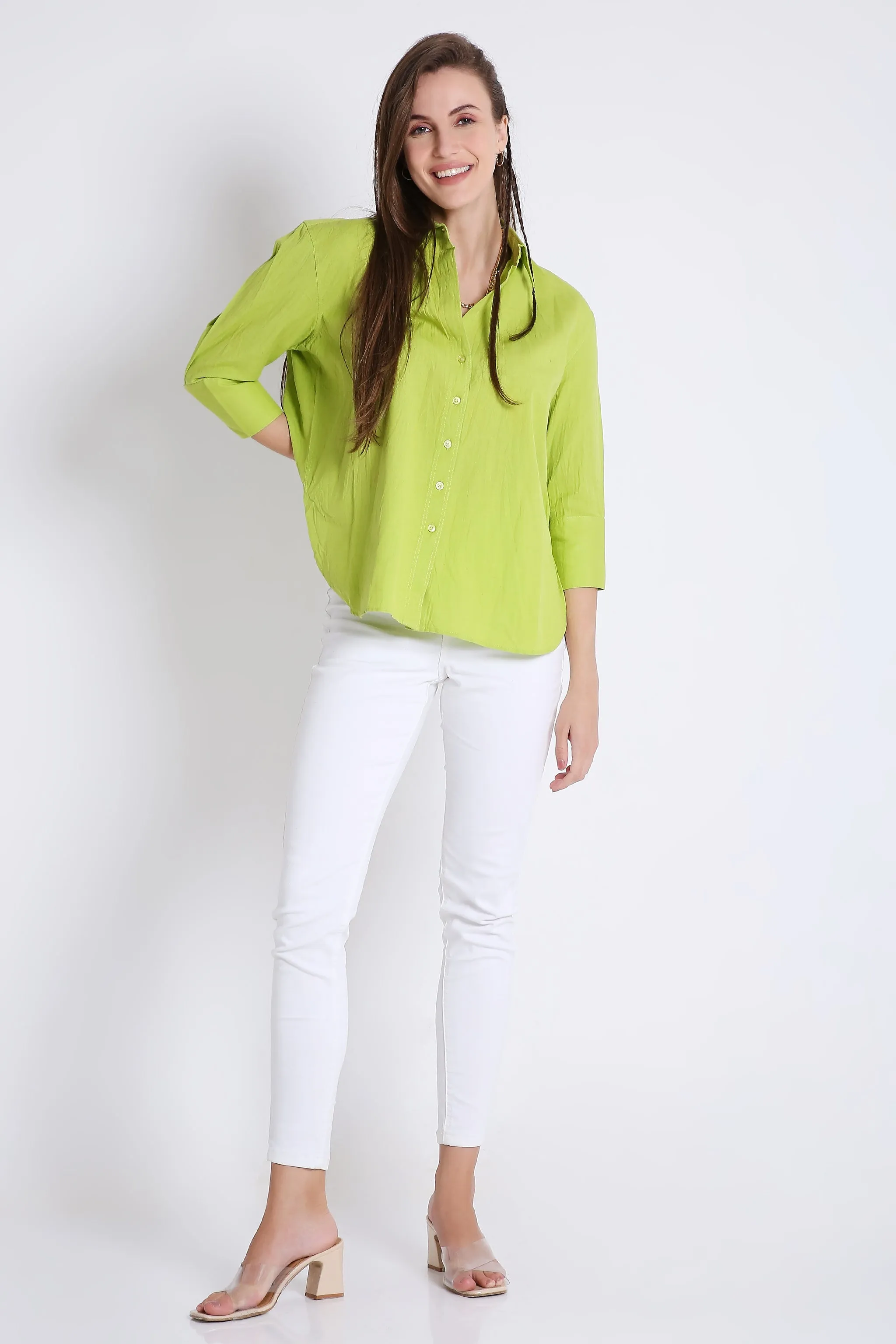 3/4th Sleeve Oversized Pink Formal Shirt French Theory