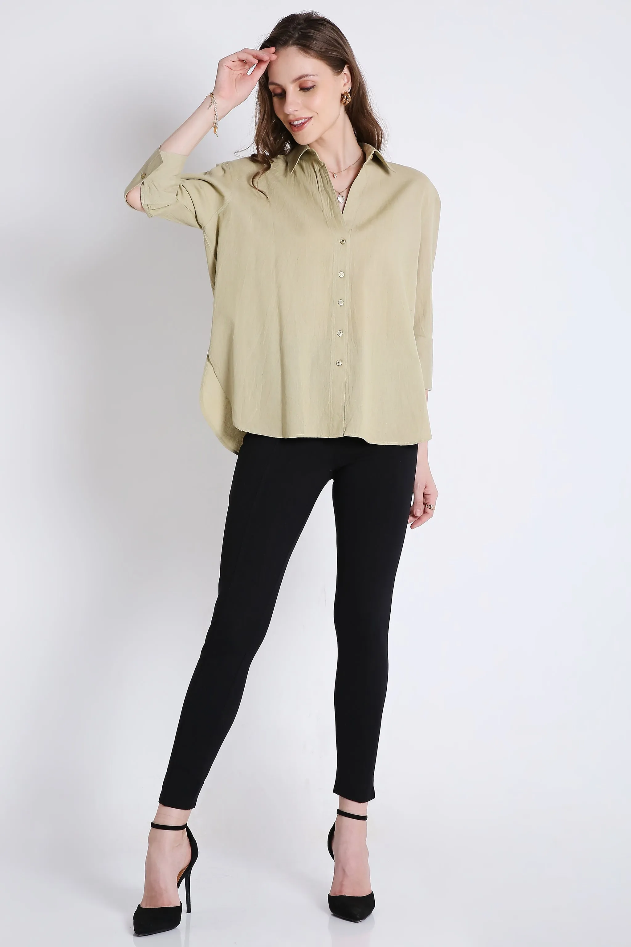 3/4th Sleeve Oversized Pink Formal Shirt French Theory