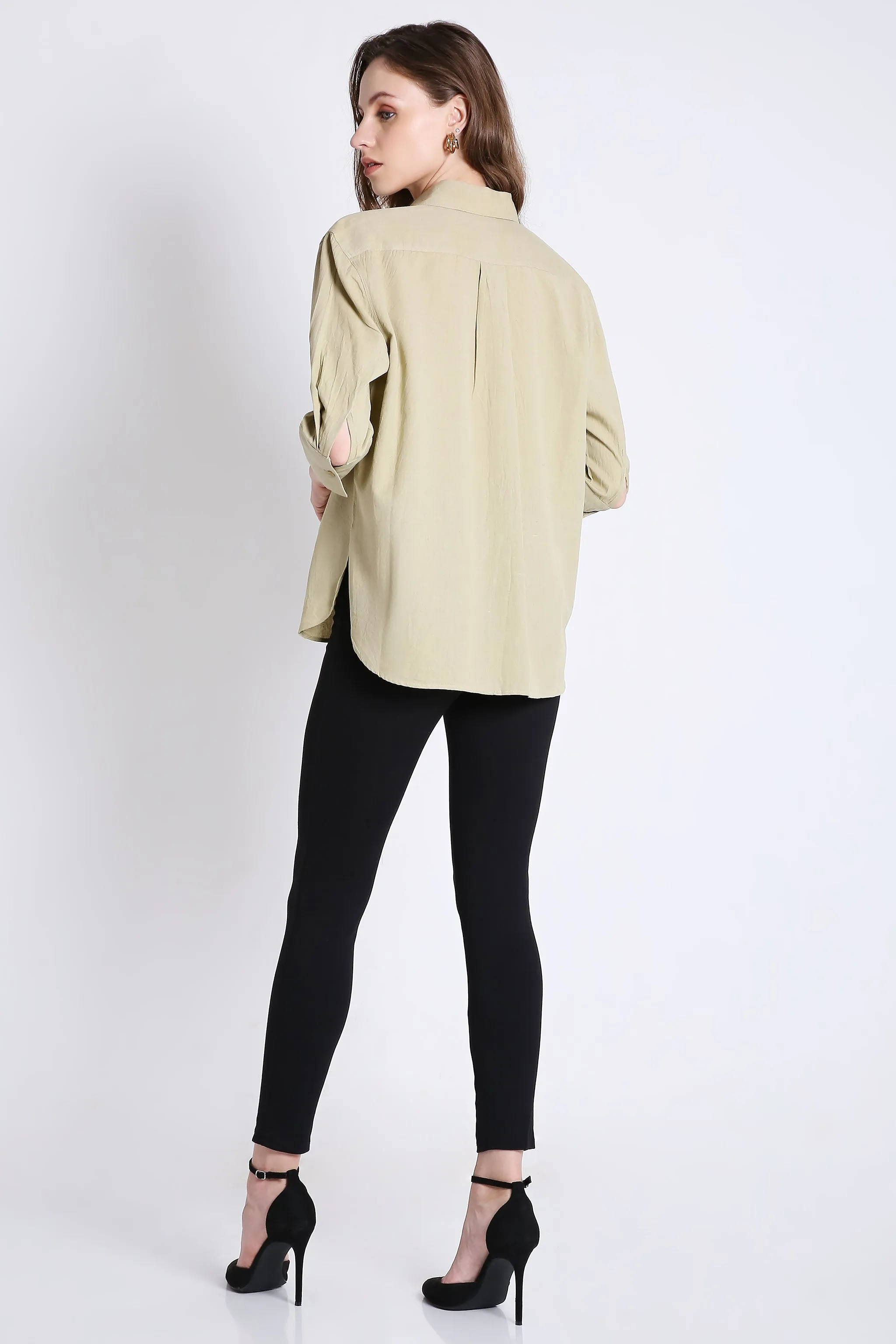 3/4th Sleeve Oversized Pink Formal Shirt French Theory
