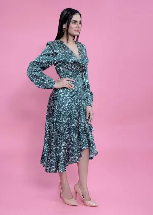 A-Line Wrap Around Satin Printed Dress French Theory