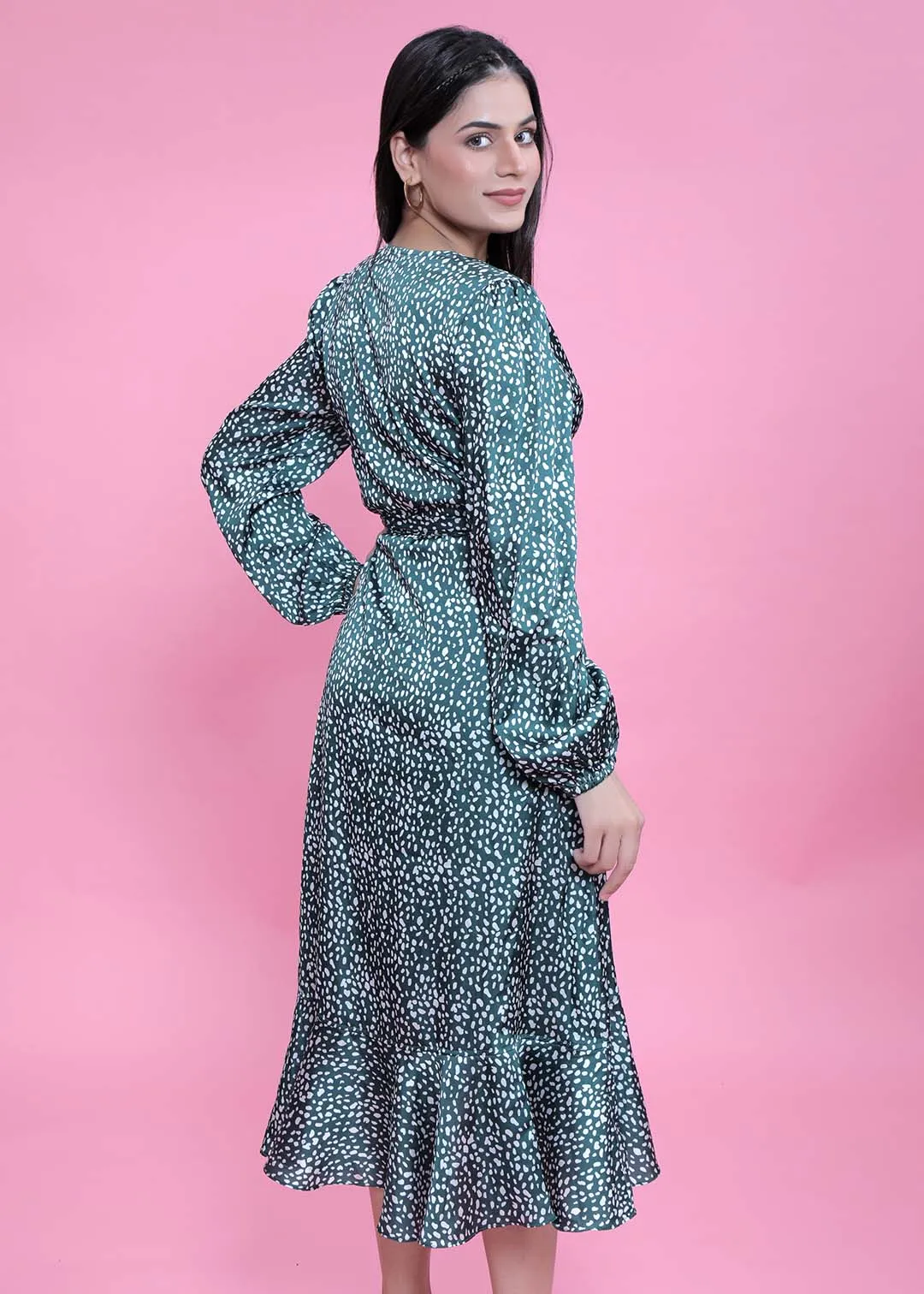 A-Line Wrap Around Satin Printed Dress French Theory