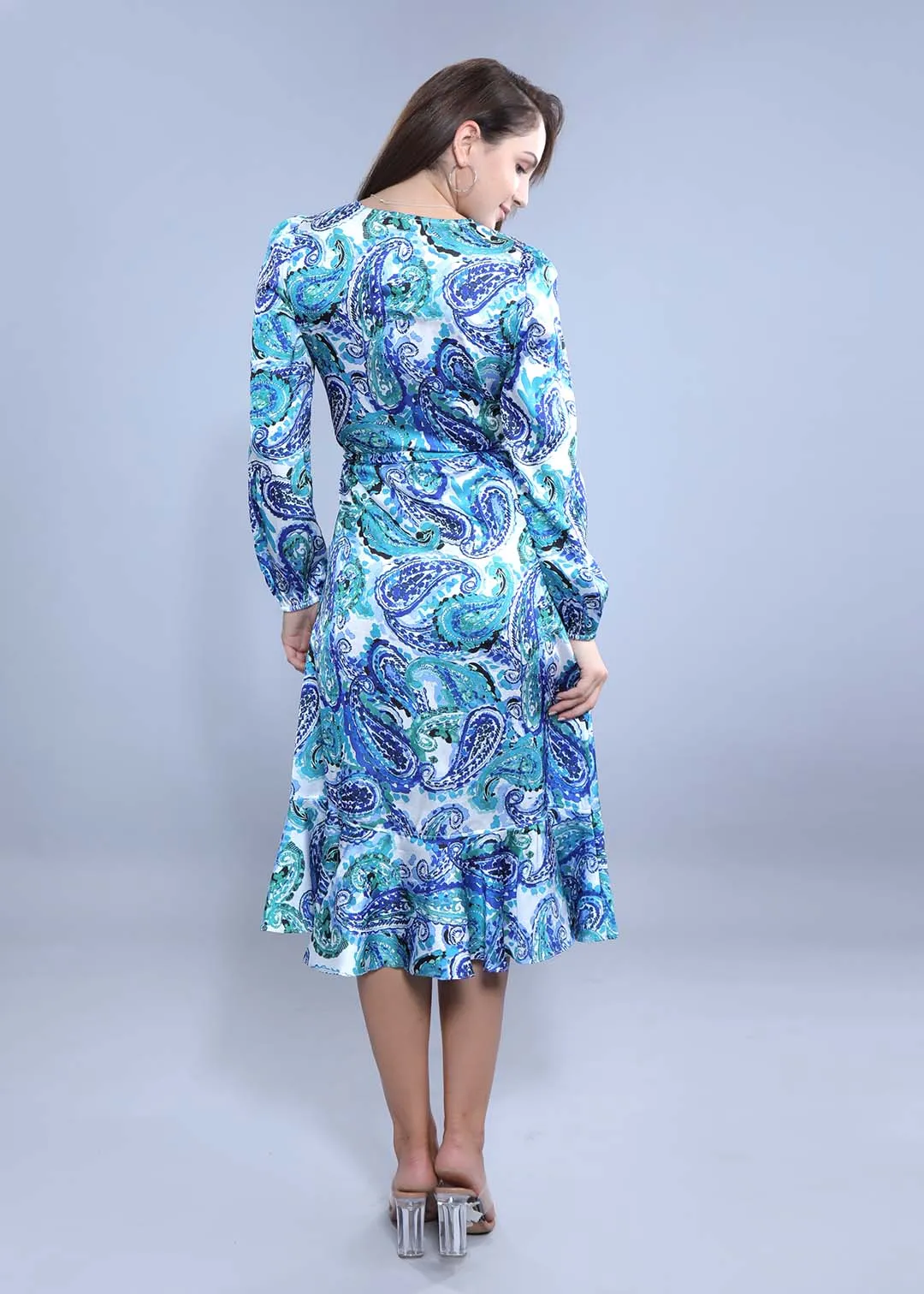 A-Line Wrap Around Satin Printed Dress French Theory
