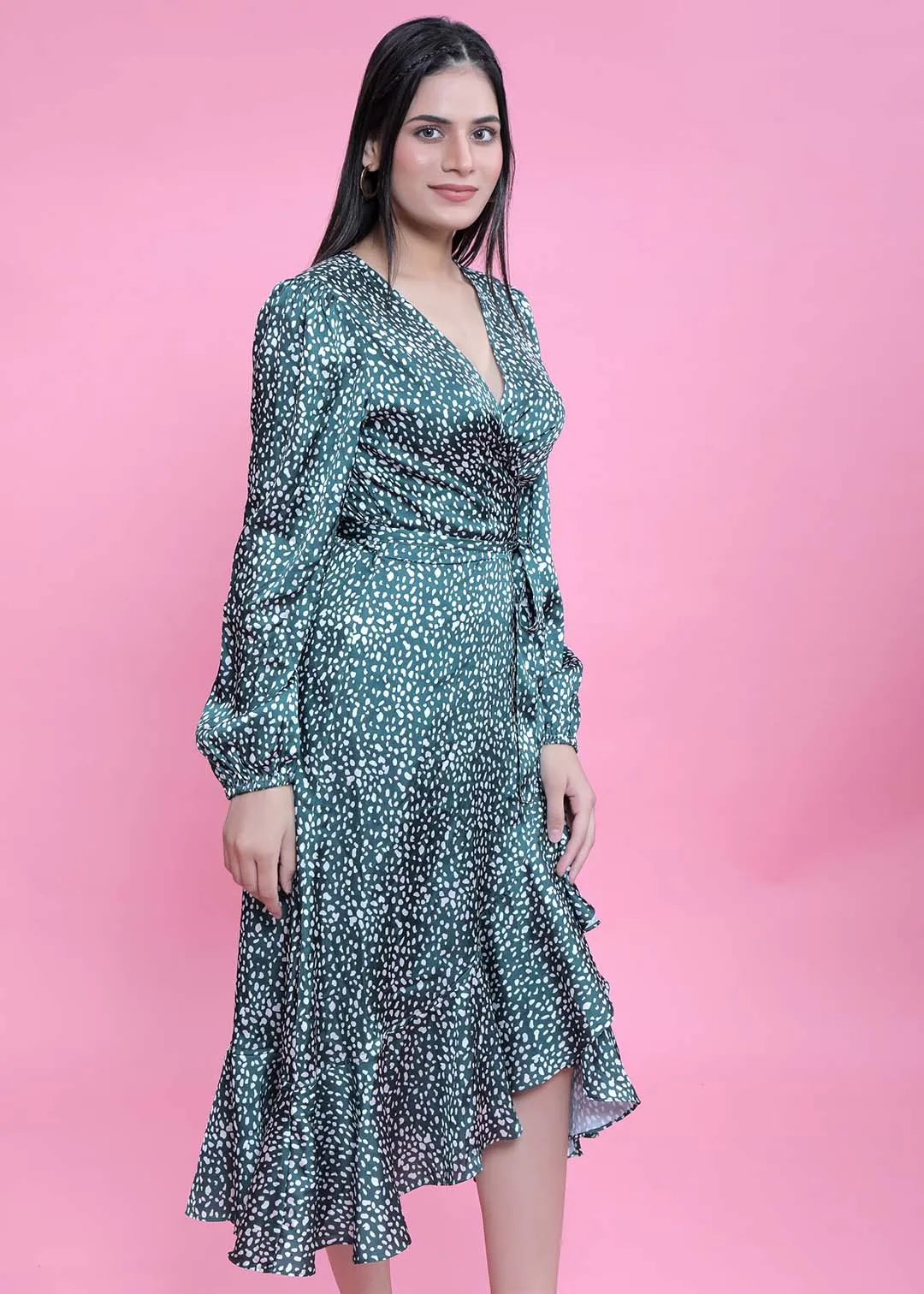 A-Line Wrap Around Satin Printed Dress French Theory