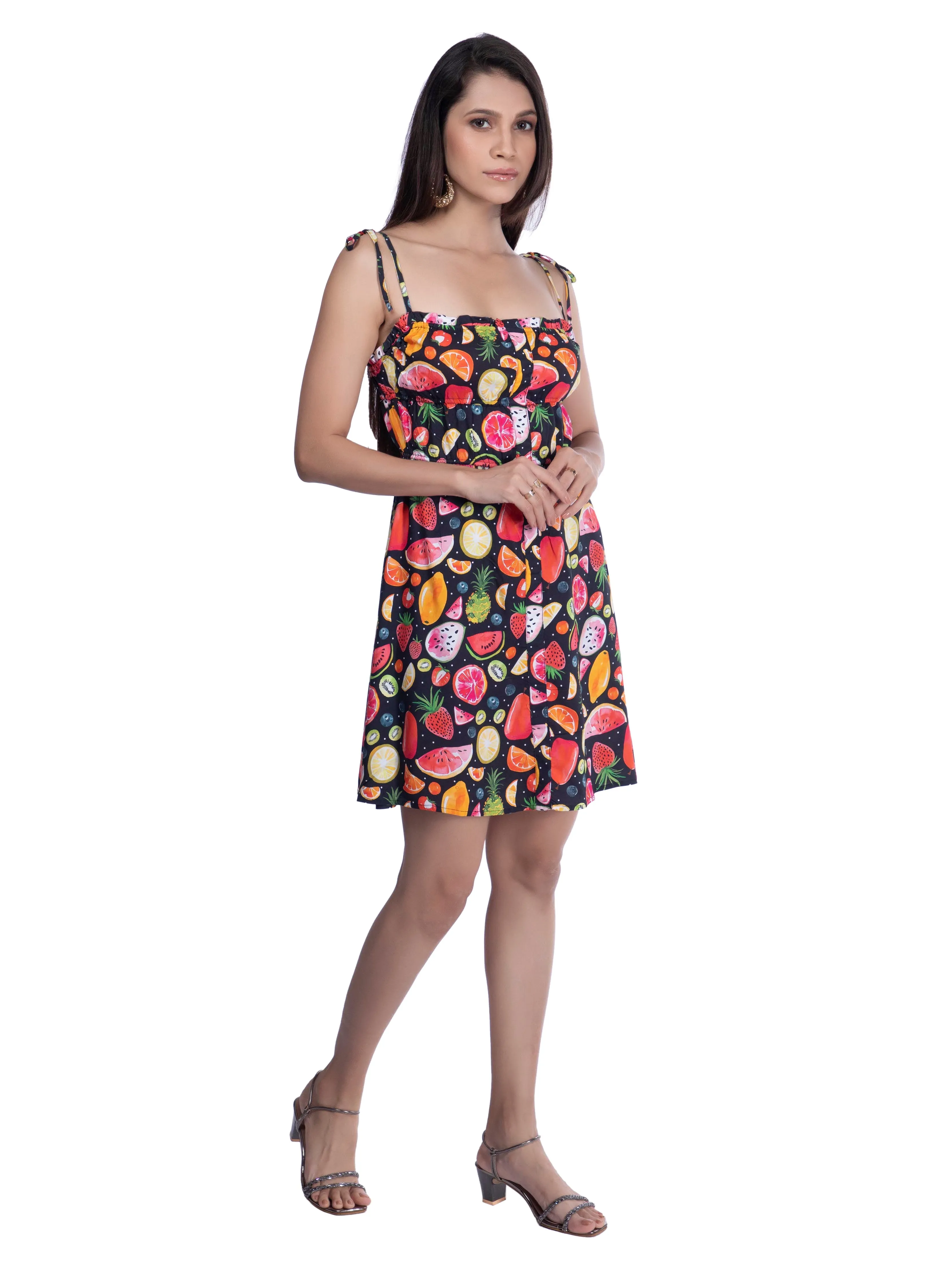 Black Printed Short & Flowy Black Dress French Theory