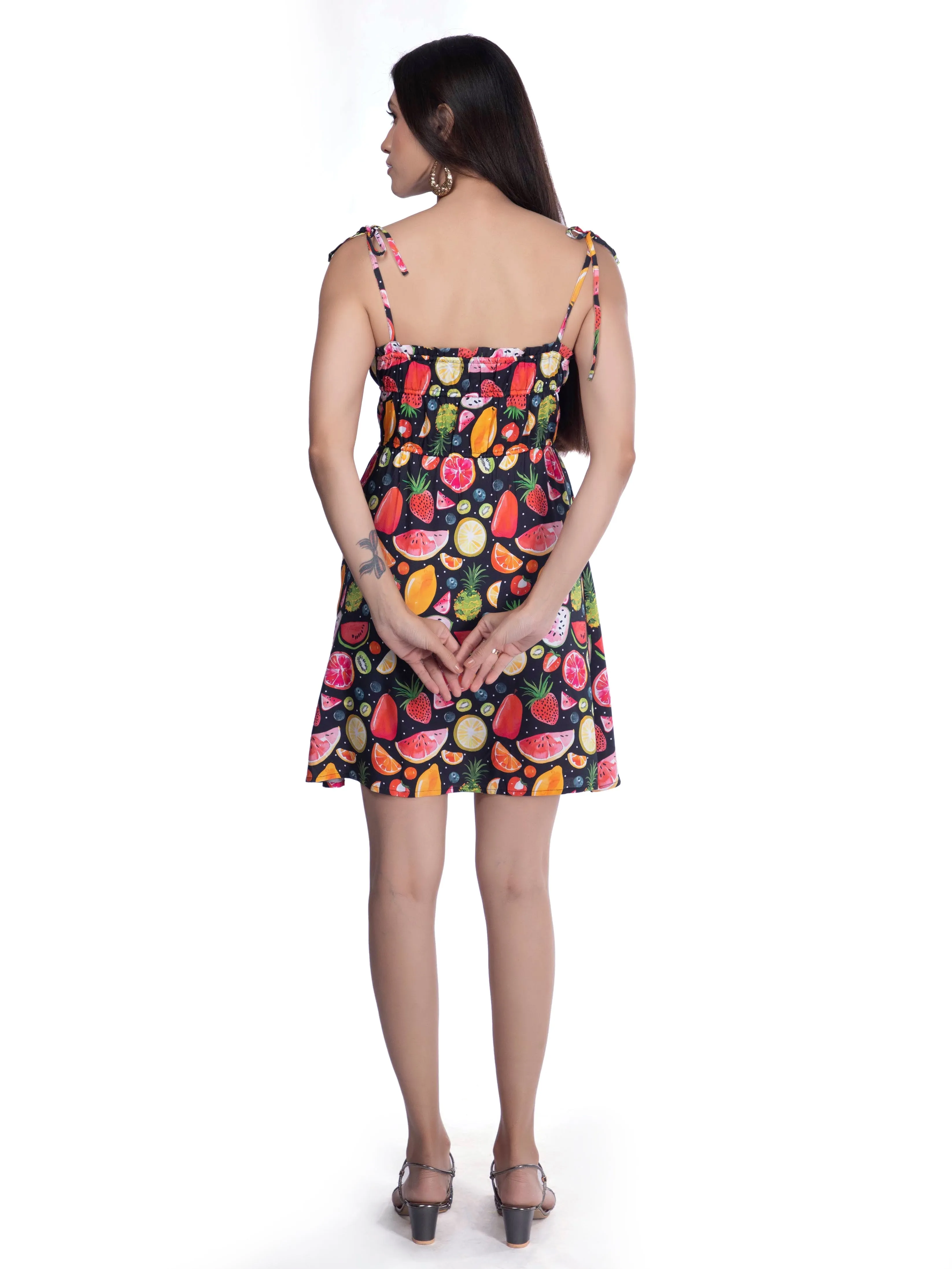 Black Printed Short & Flowy Black Dress French Theory