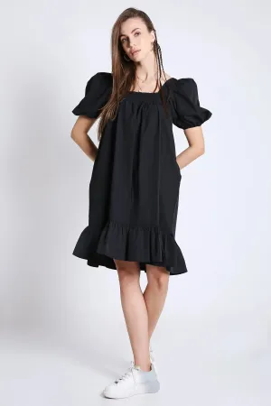 Black Short Dress with Balloon Short Sleeve French Theory