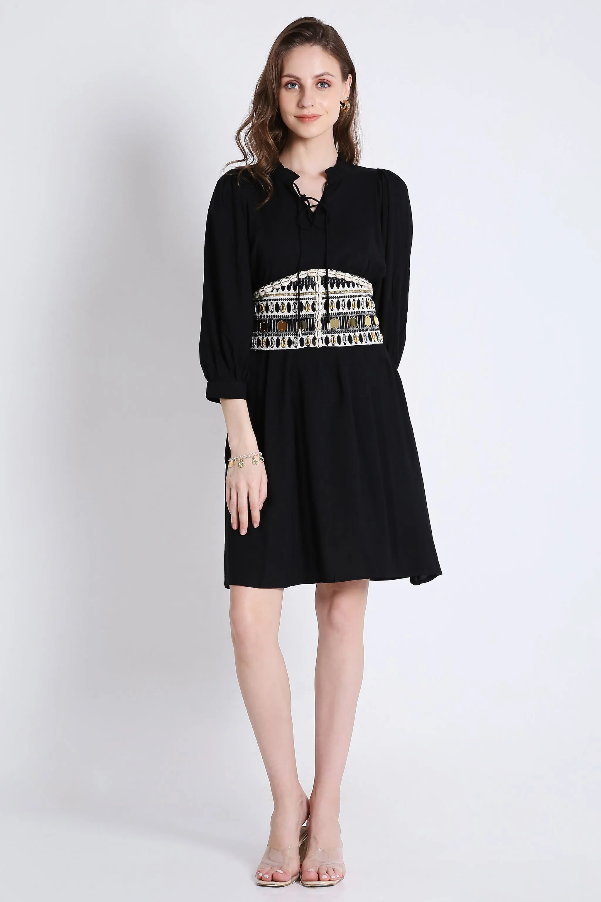 Black Short Dress with Batwing Sleeve (Without Belt) French Theory