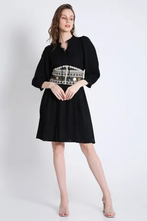Black Short Dress with Batwing Sleeve (Without Belt) French Theory